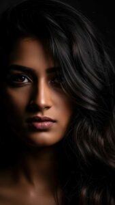 Artistic half-face portrait with an intense gaze, a unique attitude WhatsApp DP.