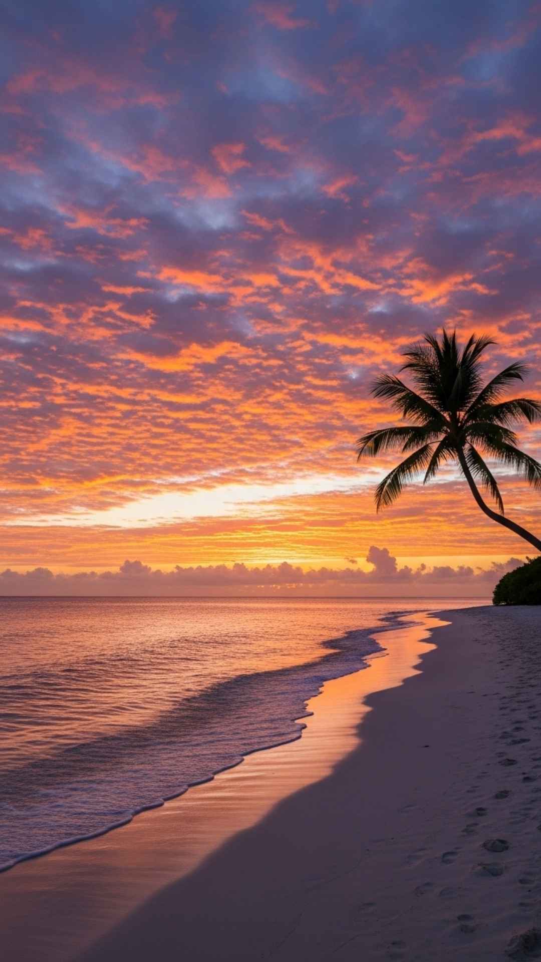 A beautiful 4K wallpaper of a serene beach sunset with the horizon on the lower third, showcasing a vast, colorful sky - Beach Wallpaper HD | Majekfilms.com