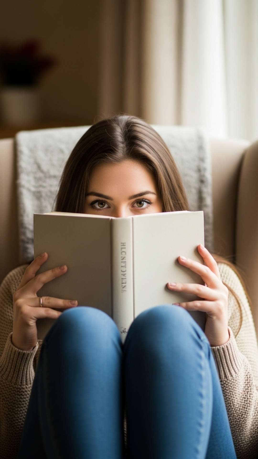 An artistic hidden face DP of a girl covering her face with a book, creating a mysterious and intellectual profile picture for WhatsApp