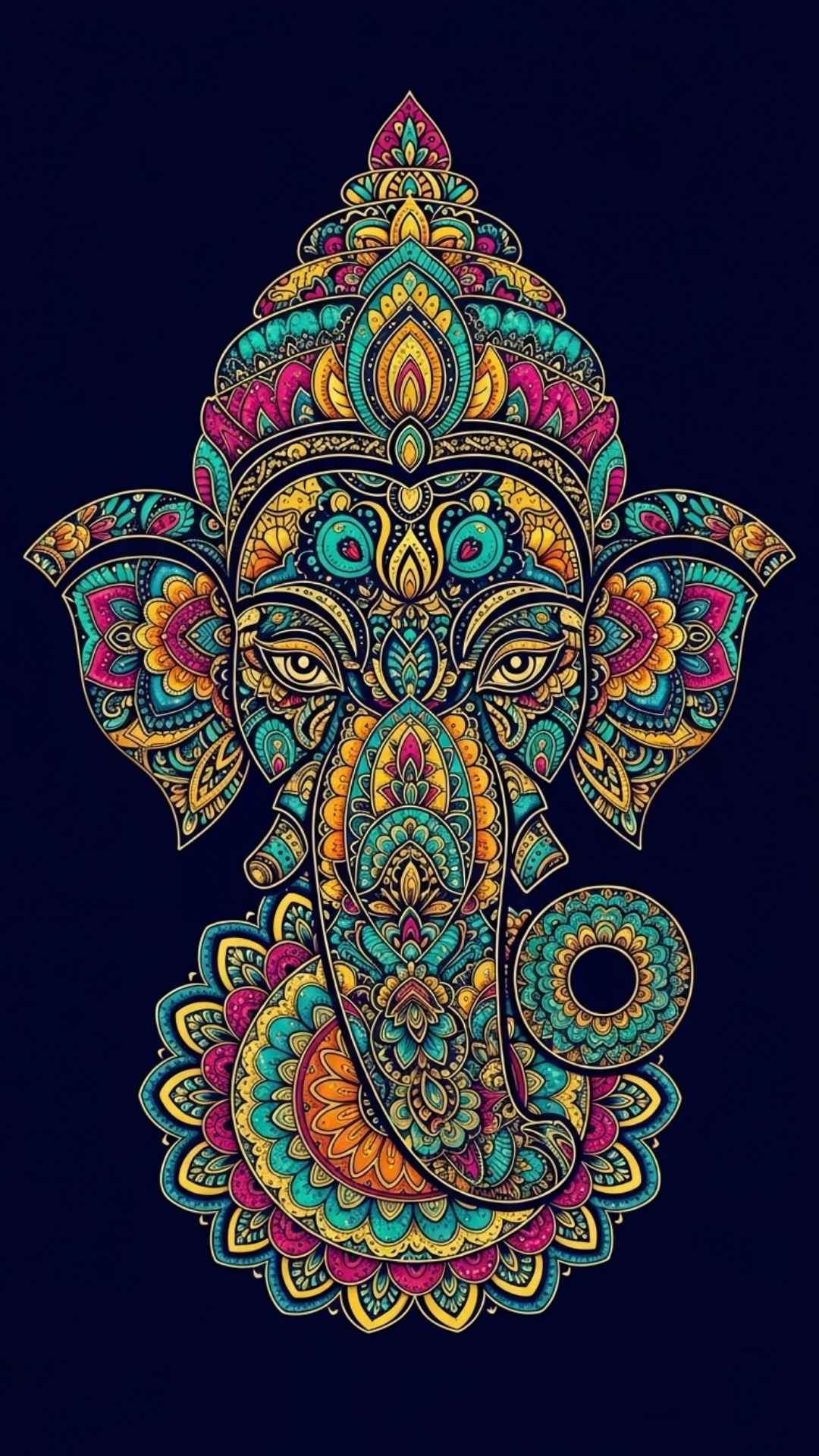 Artistic religious DP of Lord Ganesha made from a colorful mandala design.