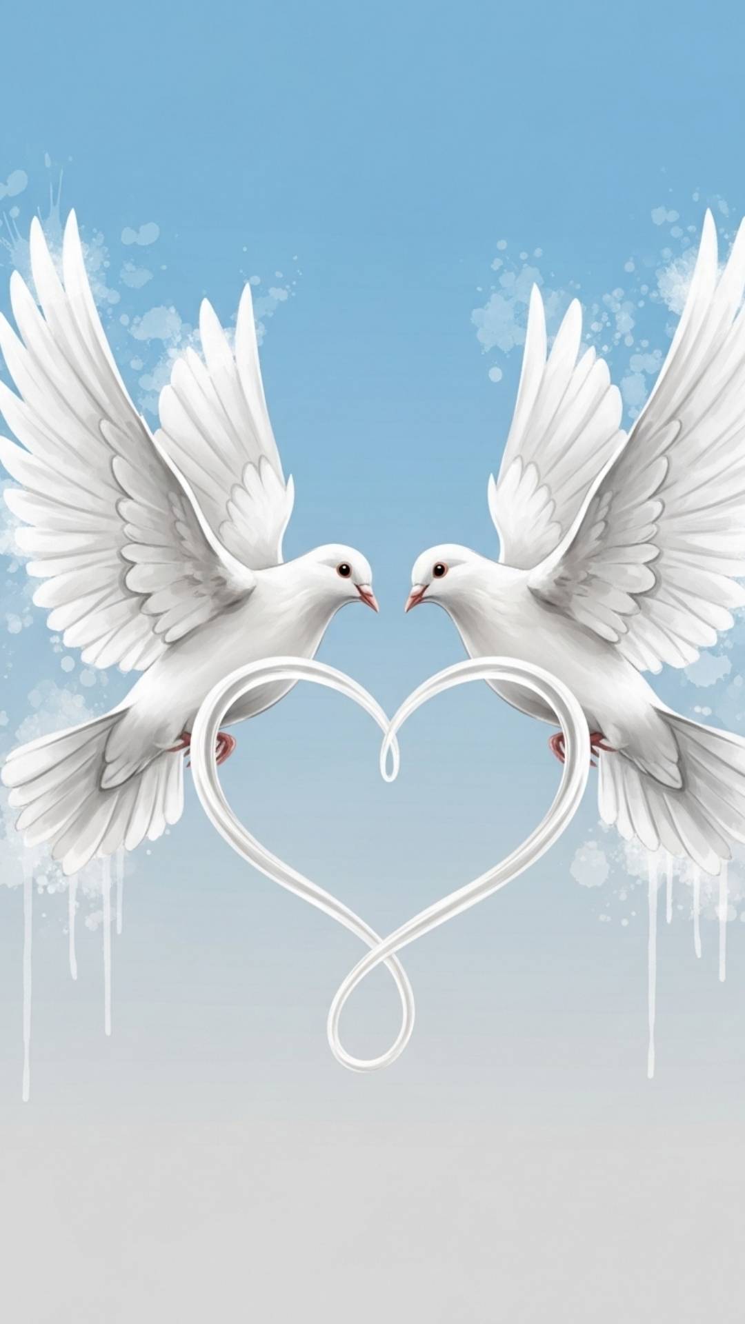 An elegant watercolor painting of two doves flying together in a heart shape.