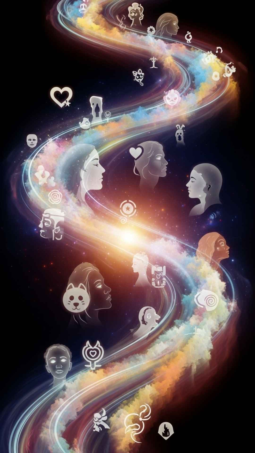 A creative and abstract flow of various WhatsApp DP images and symbols.