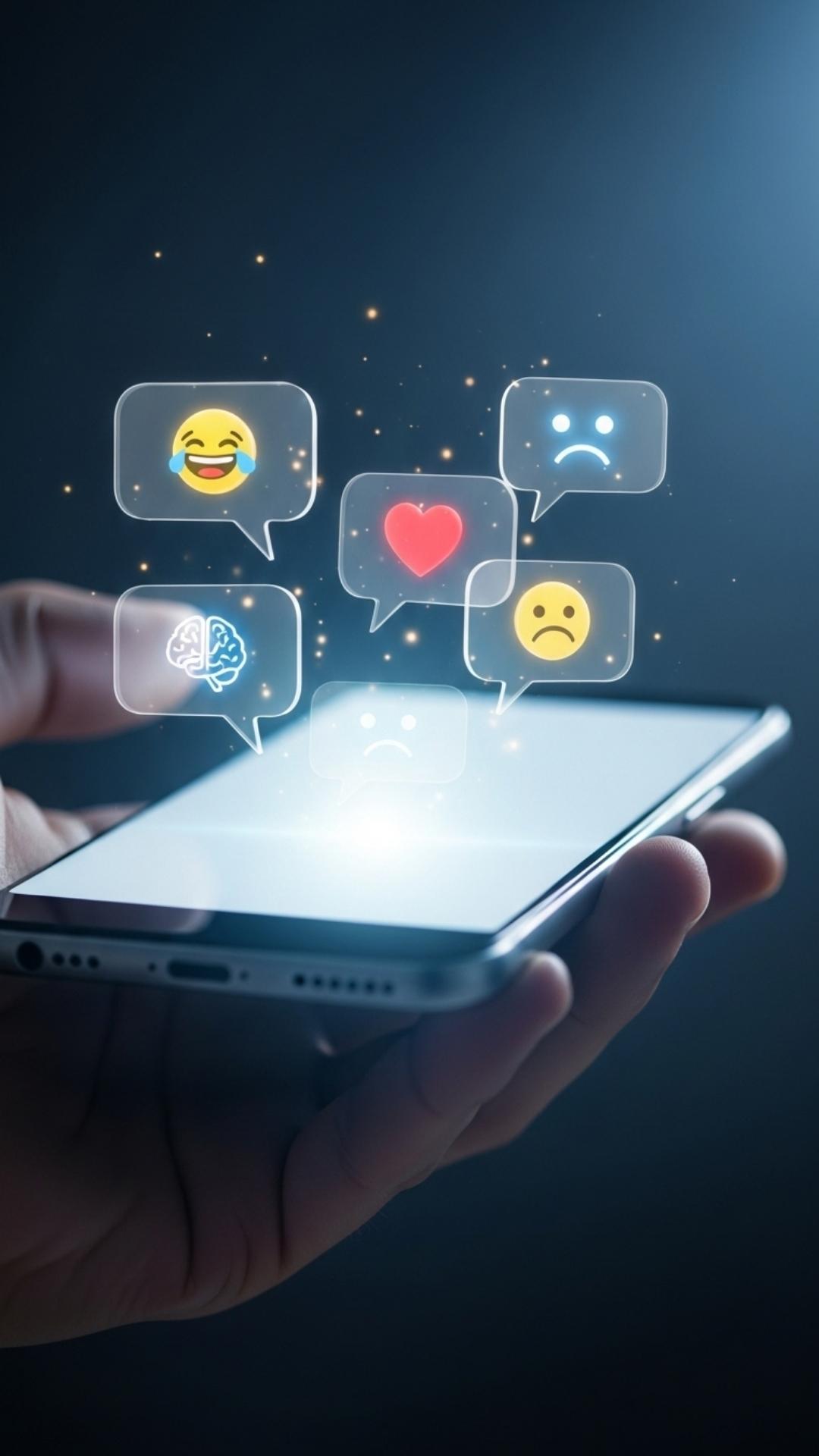 A smartphone emitting chat bubbles with profile pictures, illustrating the secret language of WhatsApp DPs