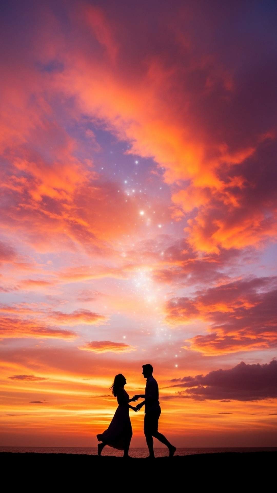 A silhouette of a happy couple dancing at sunset, a perfect love DP for WhatsApp.
