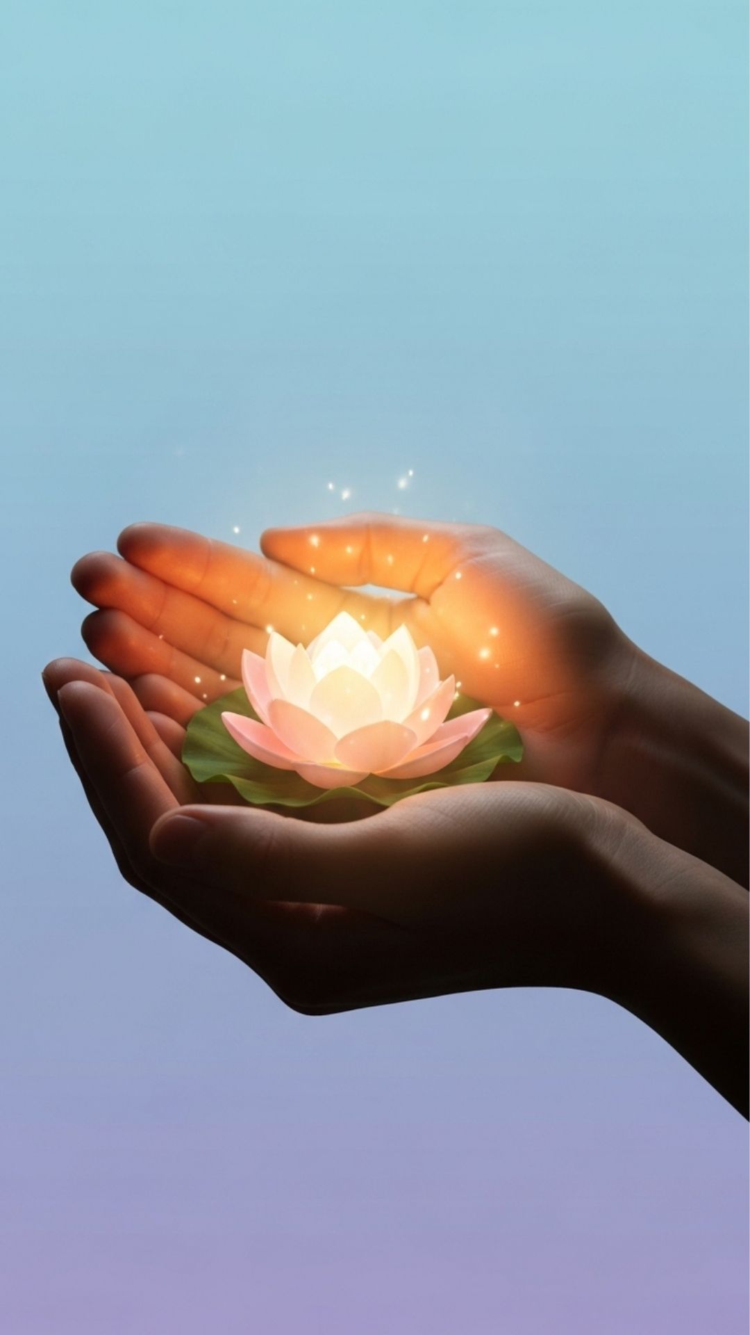 A pair of hands holding a glowing lotus flower, a symbol of peace and spirituality for a WhatsApp DP