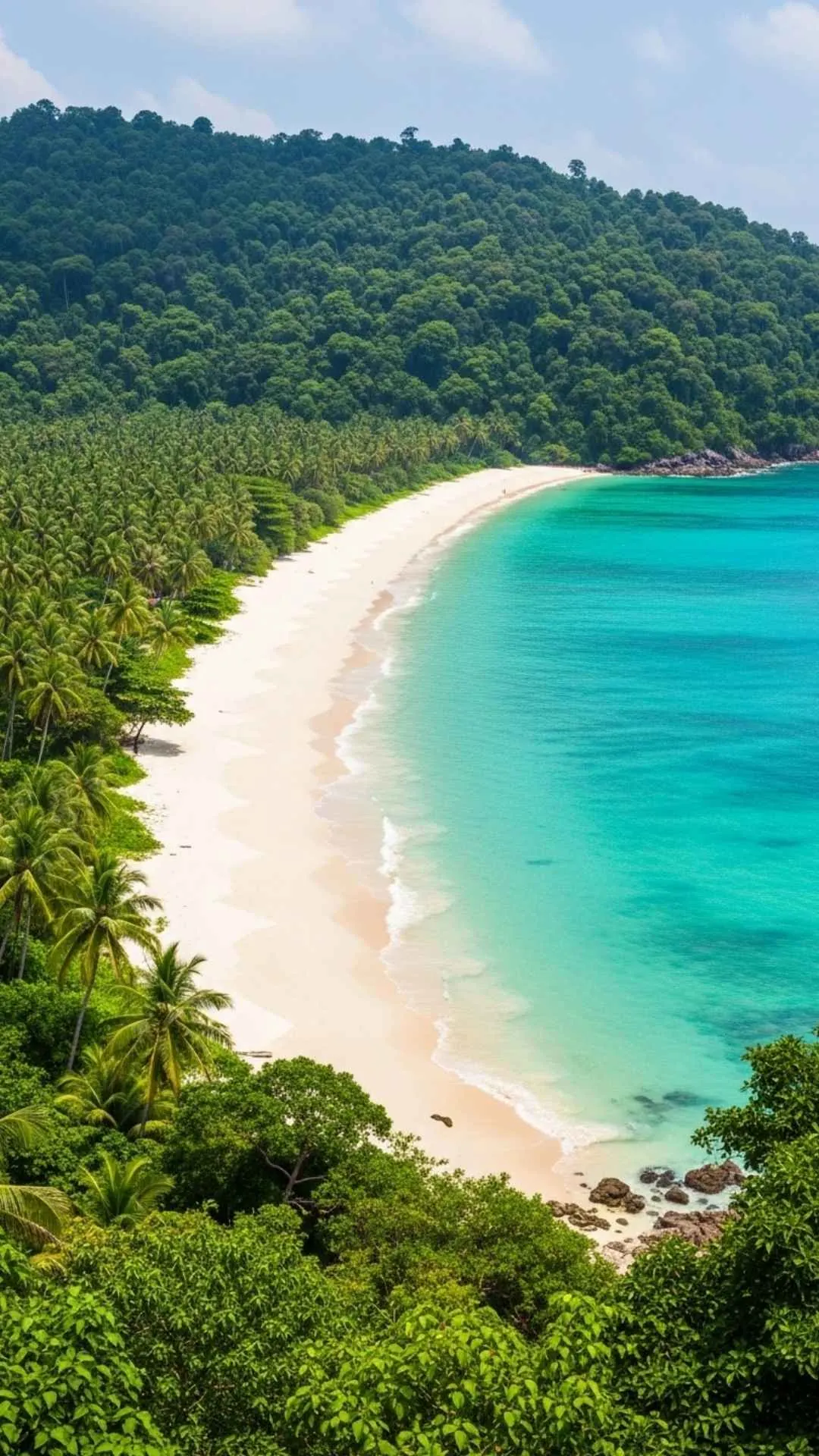 The pristine white sand and turquoise water of Radhanagar Beach, Andaman. A dreamy paradise DP representing ultimate relaxation