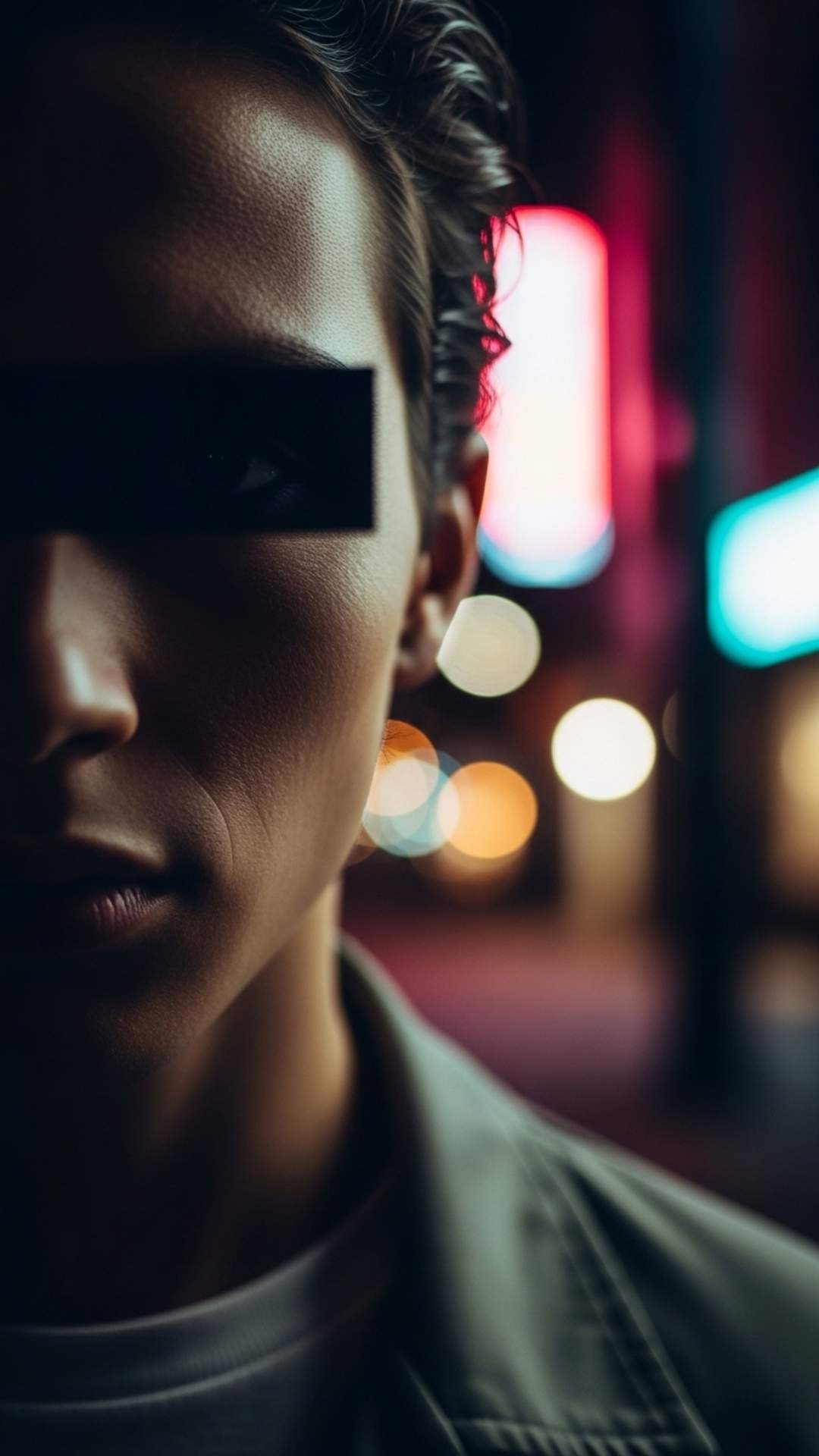 A close-up portrait with dramatic high-contrast lighting, where the subject's face is partially hidden in shadow, exuding a sense of confidence and mystery.