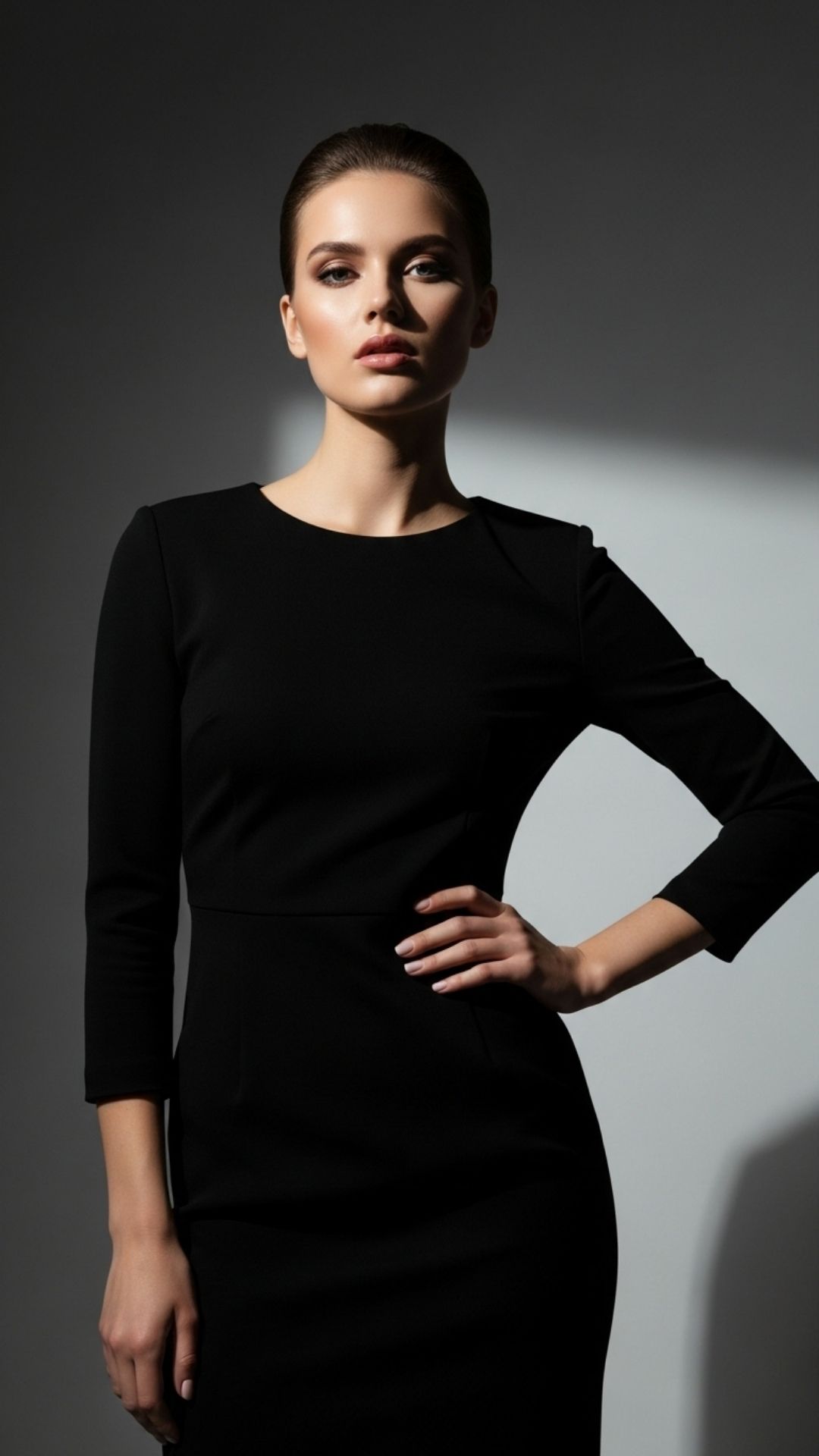 A bold portrait of a woman with a confident gaze and poised posture, embodying a modern attitude queen