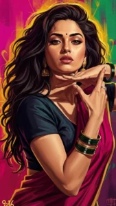 Digitally painted portrait inspired by classic Bollywood poses, a cinematic Instagram DP showcasing Bollywood attitude and style.