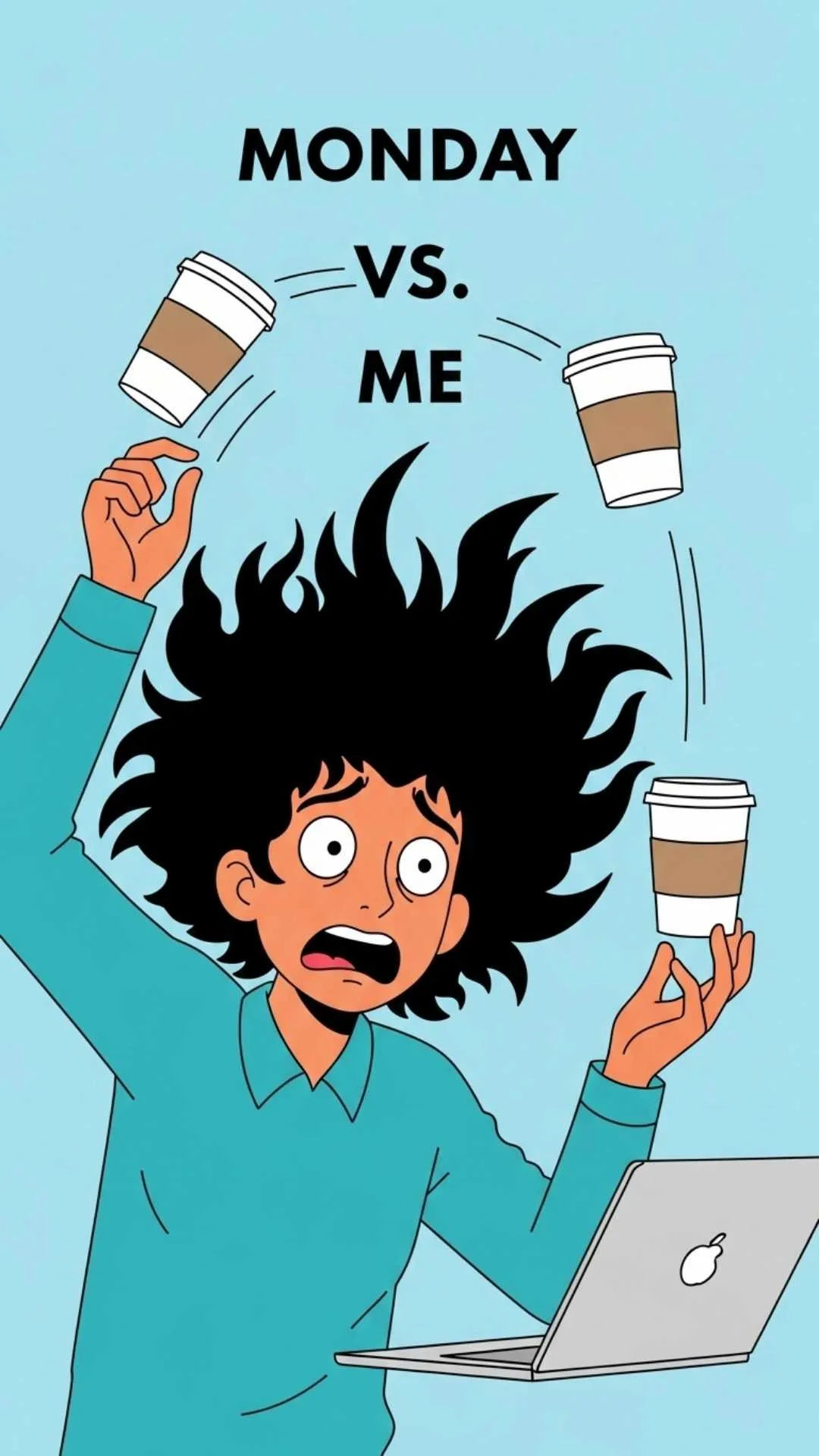 Funny cartoon office DP, Monday morning work chaos, animated work humor profile pic, stress funny DP.