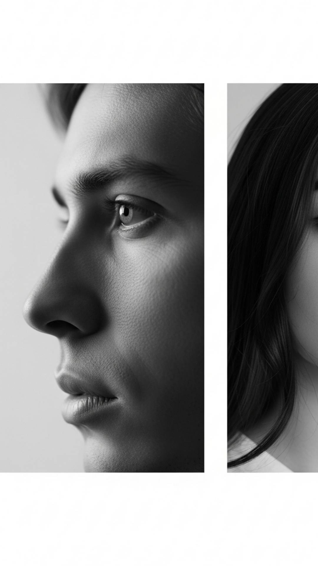 A matching set of two black and white profile pictures, one of a man and one of a woman, with a unified and minimalist aesthetic.