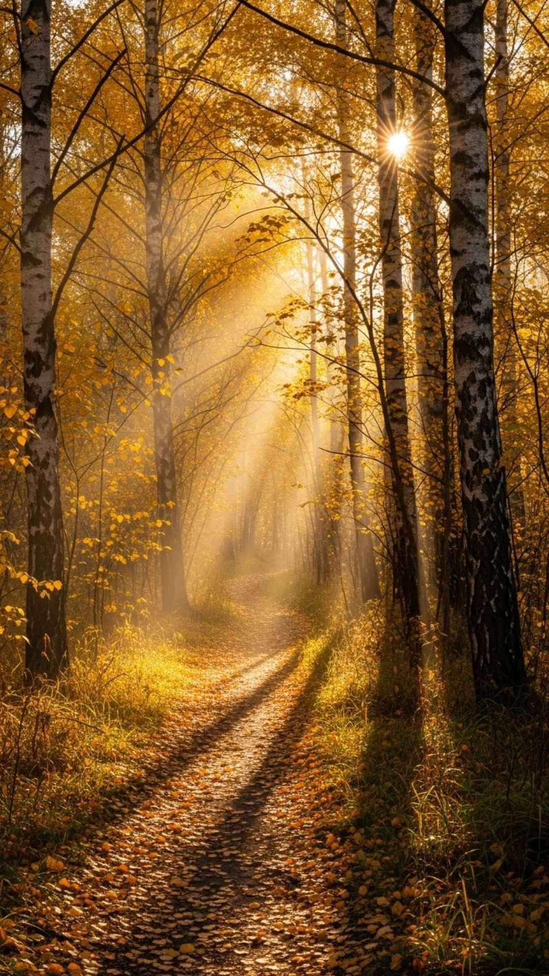 The Curator's Pick for Nature DP on WhatsApp: a stunning photo of a misty, sunlit forest path in autumn, symbolizing life's beautiful journey.