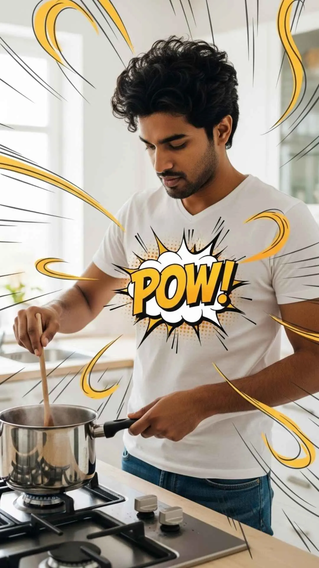 Everyday superhero DP, funny Indian mom profile picture, hilarious chore superpower, WhatsApp action DP.