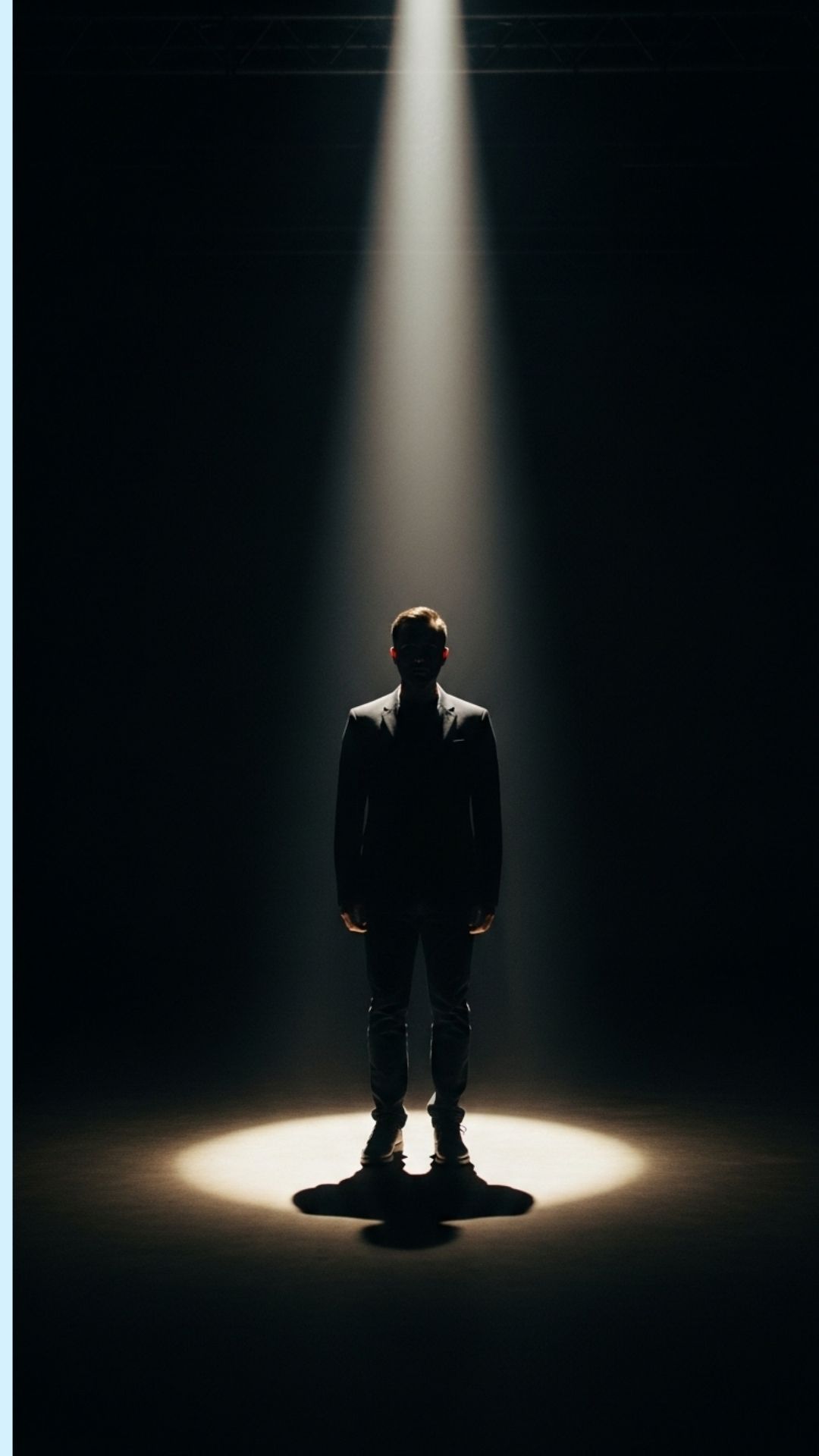A bold silhouette of a person in a dark space, defined by a dramatic single light source, conveying power and mystery