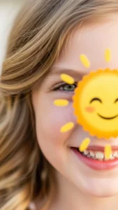 Happy eyes Facebook DP for girls, sparkling profile picture, joyful emoji FB DP, positive expression avatar