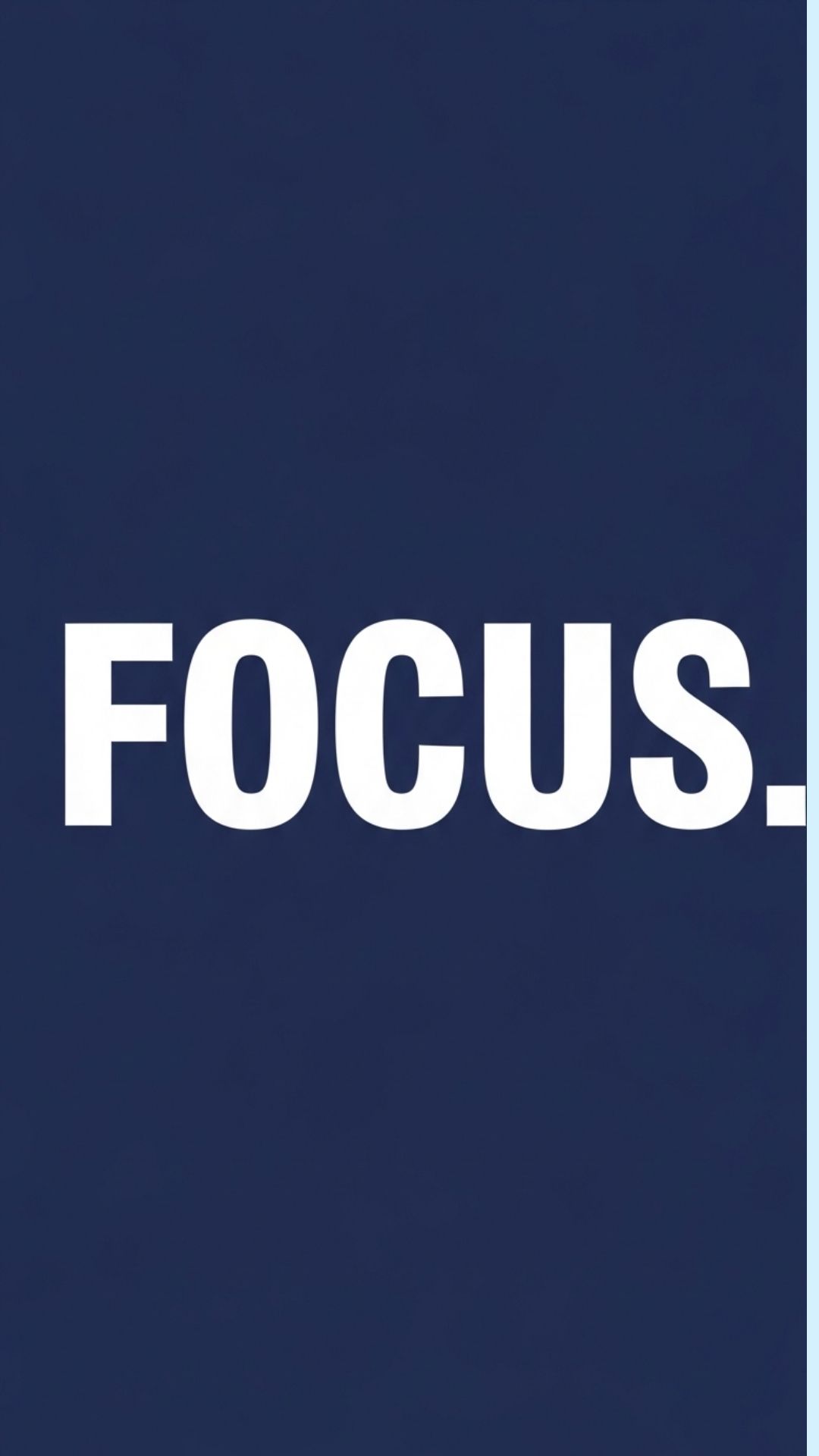 A modern typographic design with the word 'FOCUS' in a bold, sans-serif font on a deep navy blue background, representing clarity and determination.