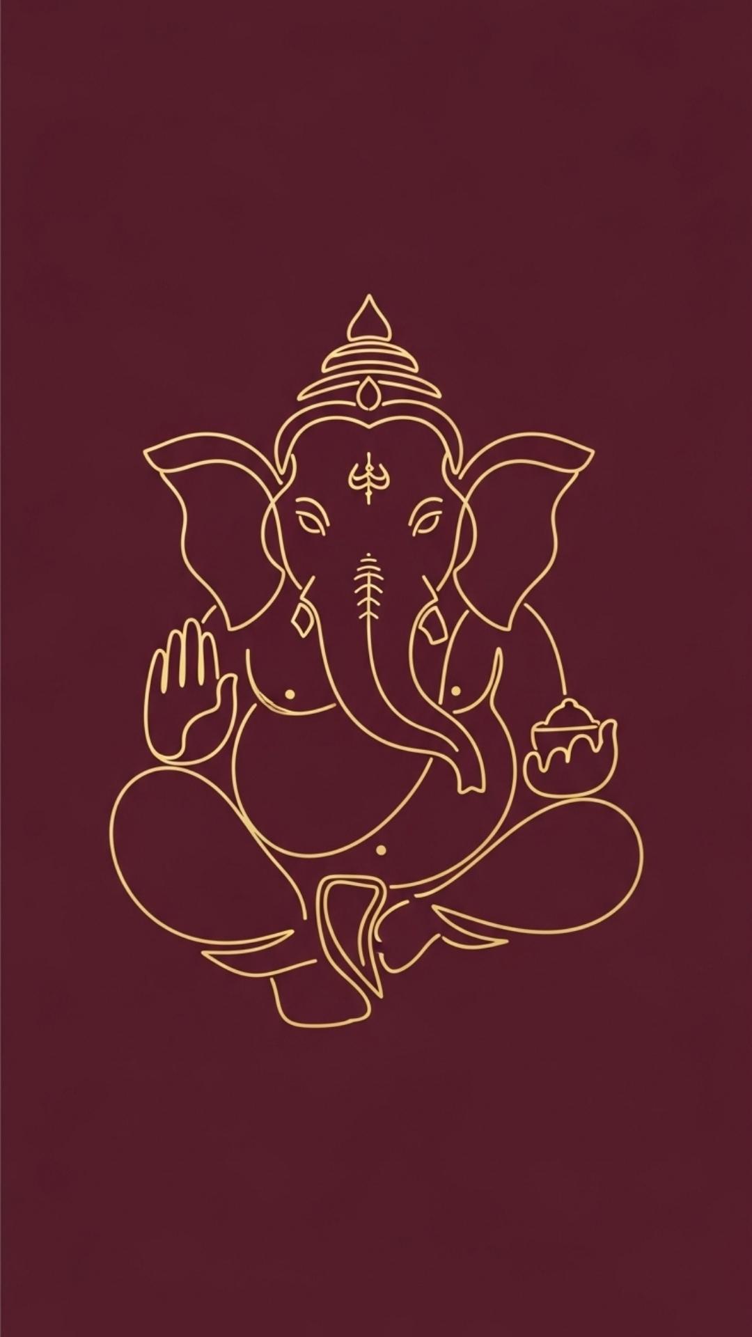 A minimalist, elegant line-art drawing of Ganesha using a single continuous gold line.