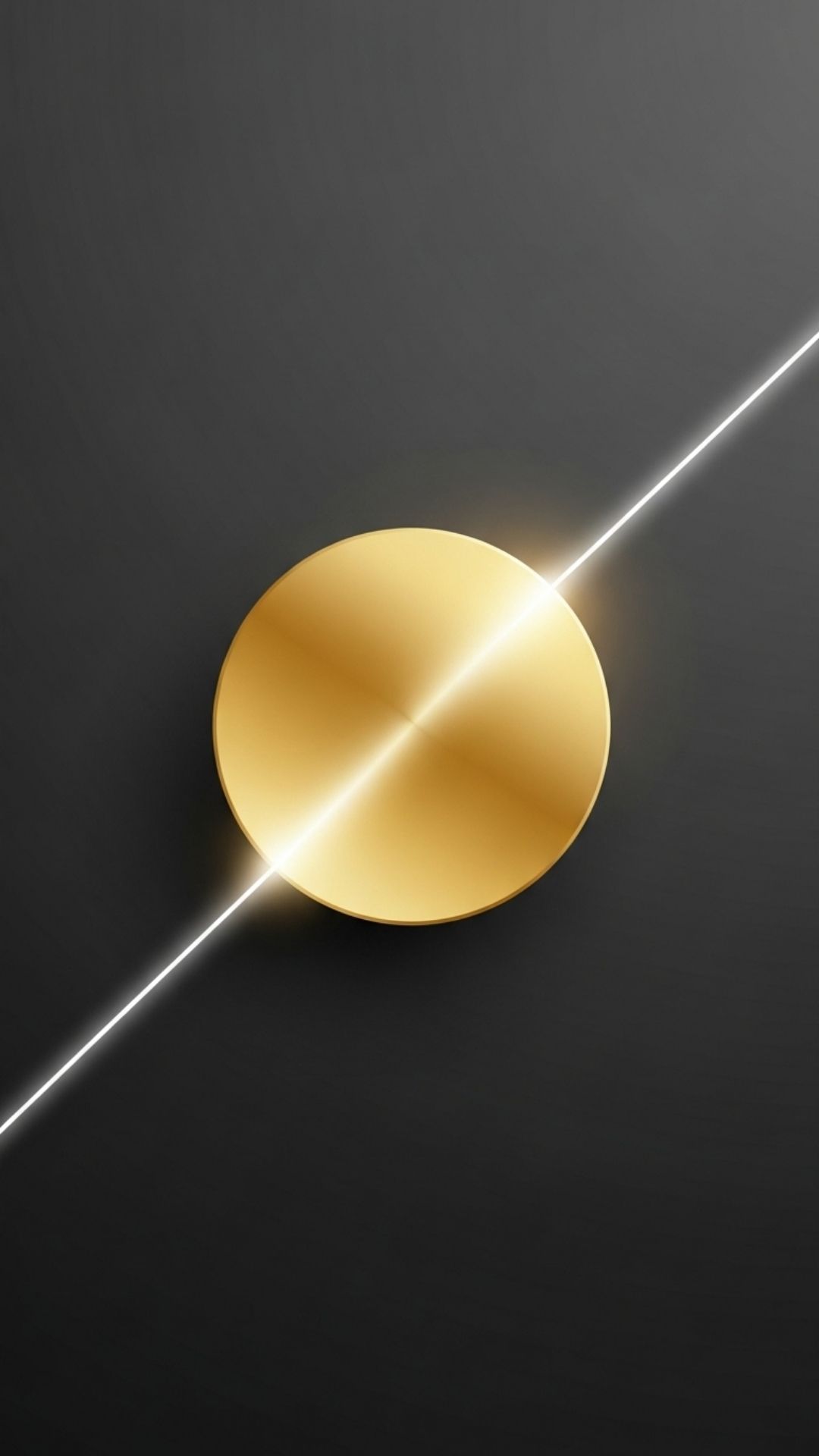 An abstract geometric design featuring a gold circle intersected by a white line on a charcoal background, symbolizing balance and harmony.