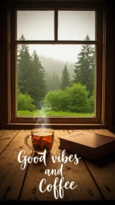 Coffee chill Instagram DP, cozy morning profile picture, relaxed vibe image with coffee quote, comforting quotes wallpaper.