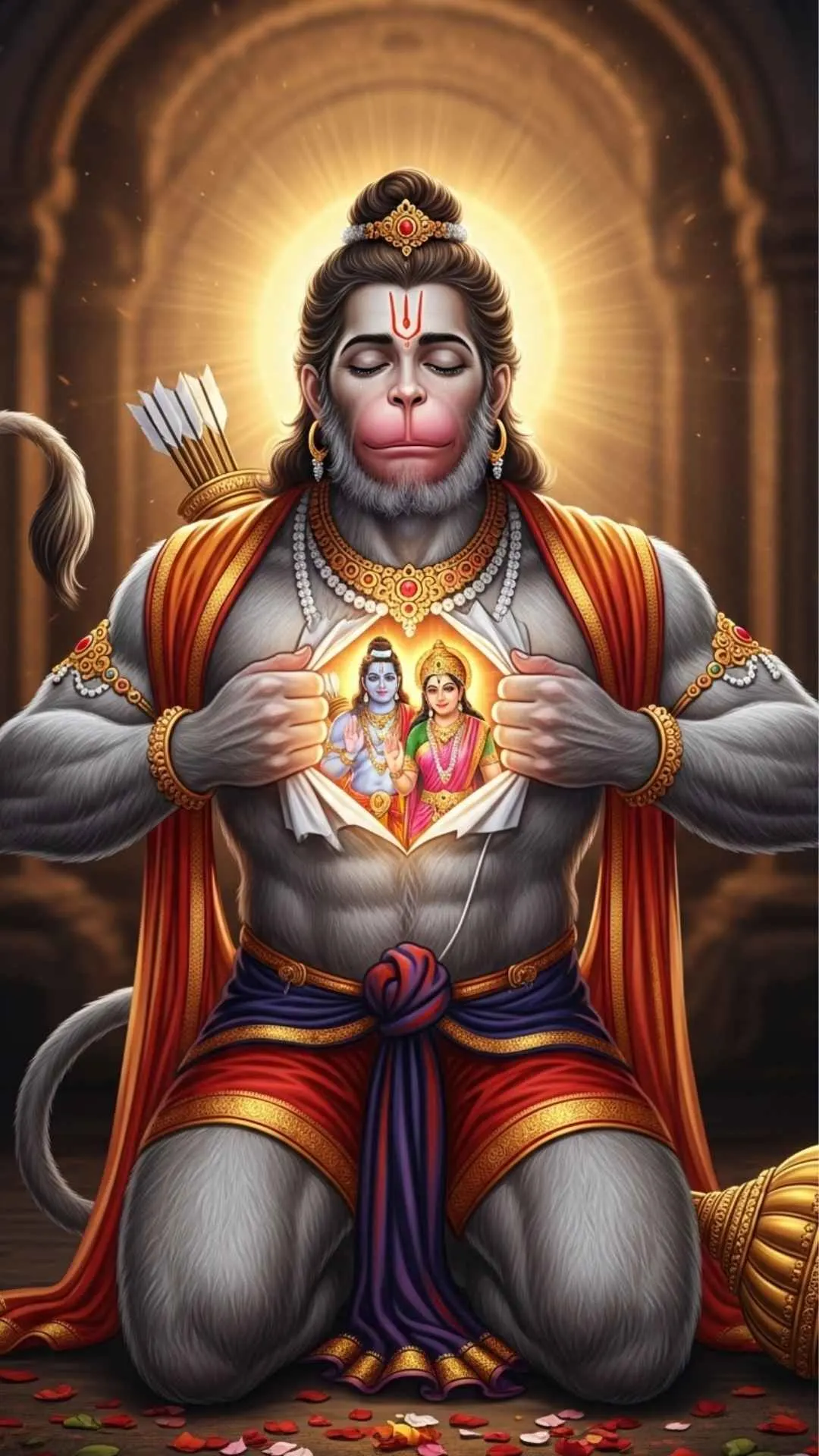 A powerful DP showing Lord Hanuman tearing open his chest to reveal Lord Ram and Sita in his heart, a symbol of ultimate devotion (Bhakti). #RamBhaktHanuman #UltimateDevotion #Bhakti #JaiShreeRam #SelflessLove