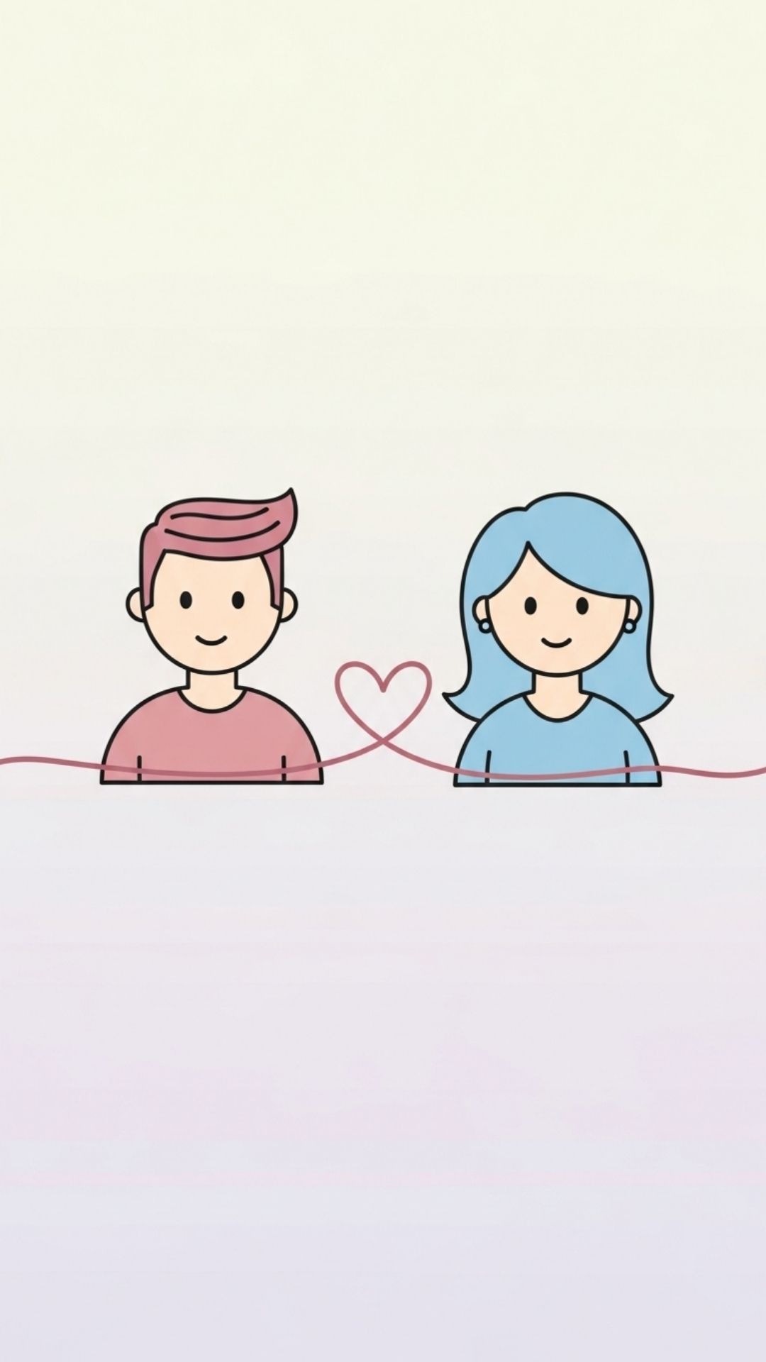 Two matching cartoon avatars of a couple, linked by a heart, representing their unity on social media