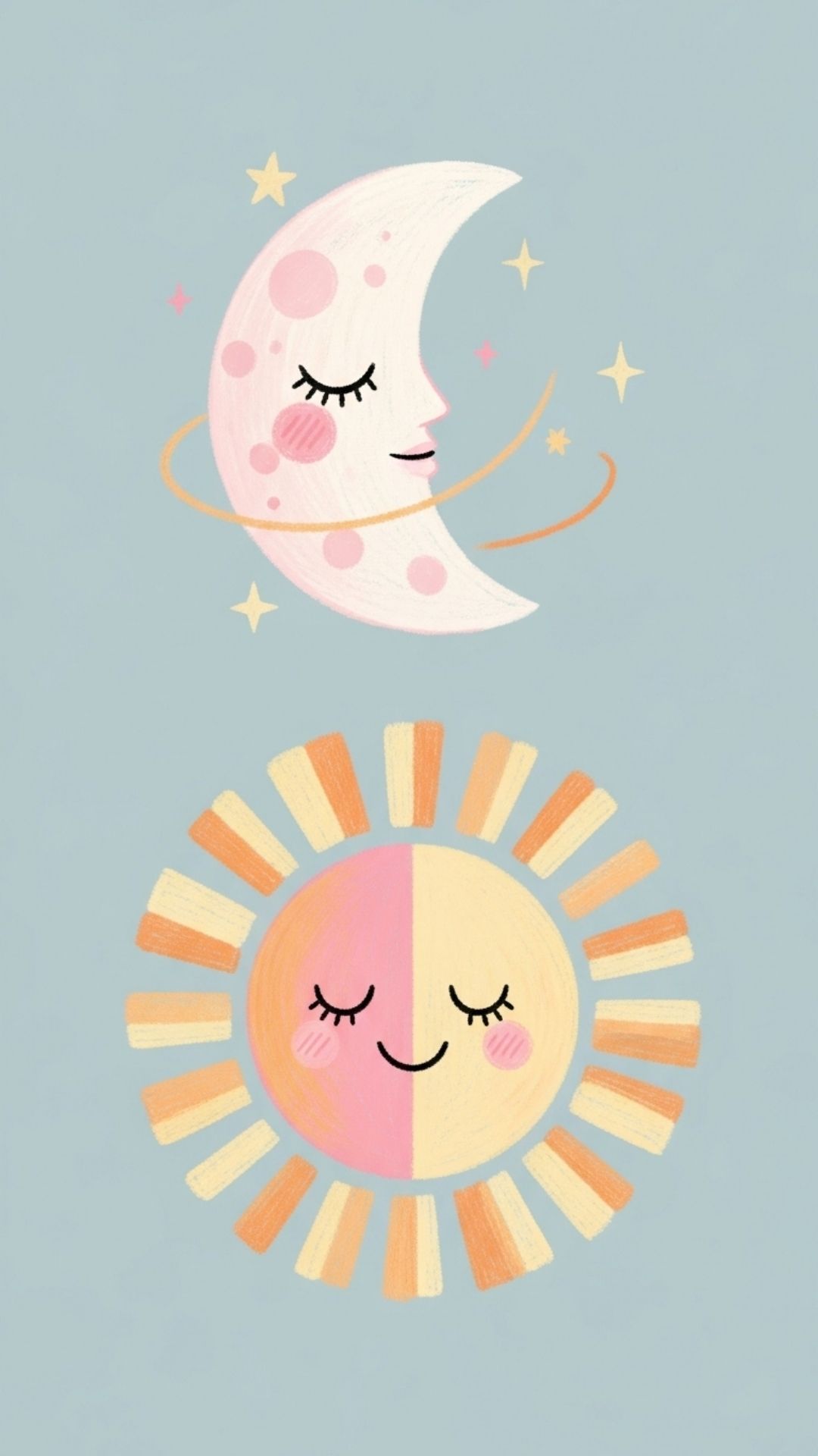 Two complementary illustrations, one of a half-moon and one of a half-sun, designed to be matching profile pictures for a couple.