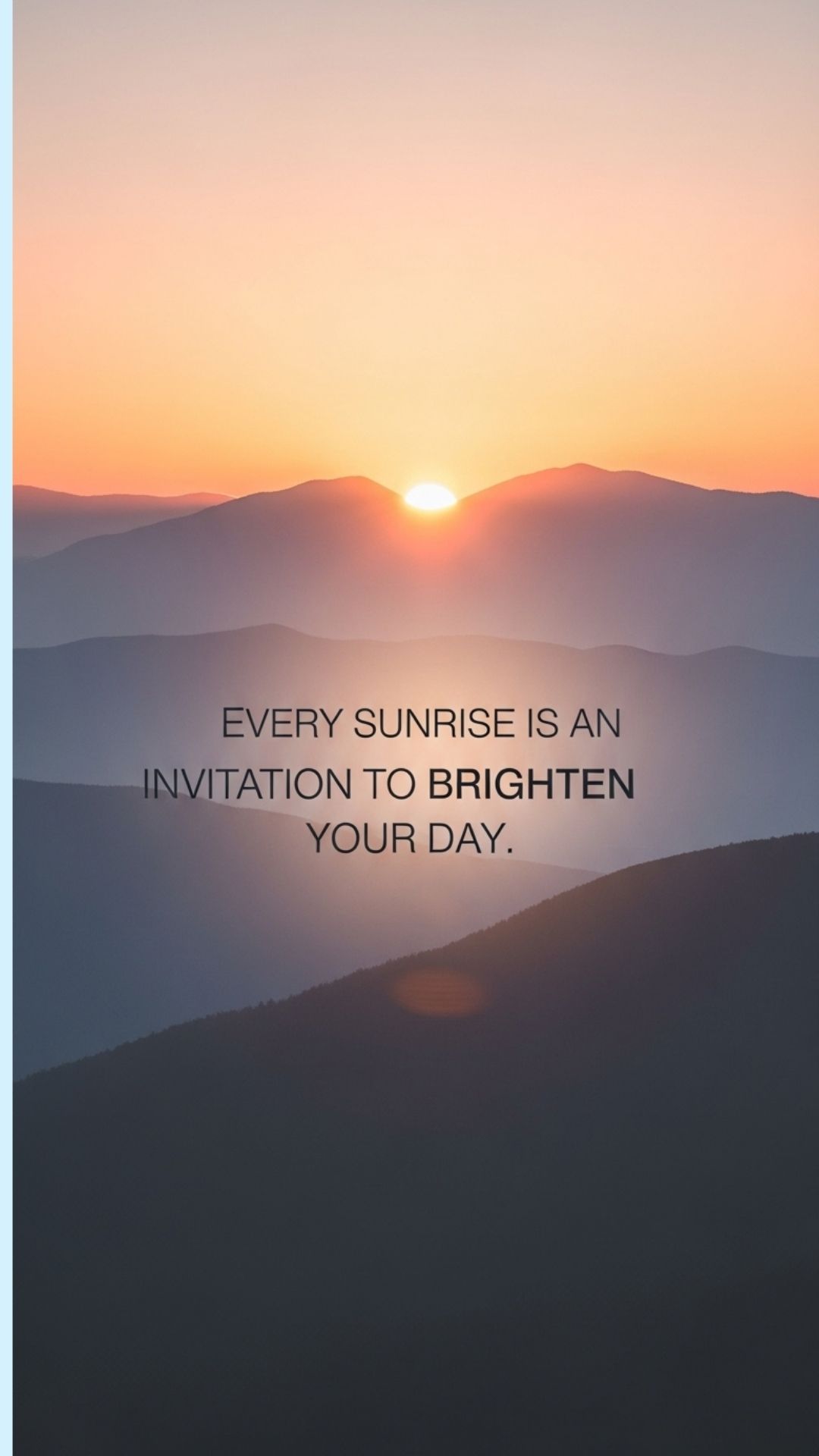 A minimalist image of a soft sunrise over mountains with an elegant quote about new beginnings in the foreground.