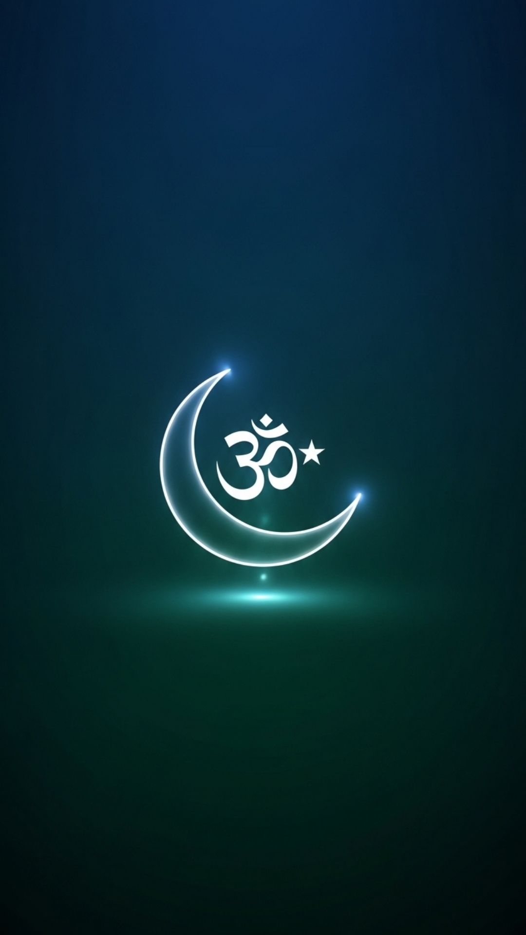 A minimalist and serene image of a glowing spiritual symbol on a deep blue background