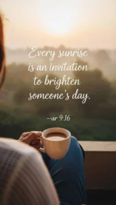Motivational DP showing a person with a cup of chai watching a hopeful Indian sunrise, with an inspirational quote about new beginnings. A healing and positive image for a WhatsApp profile picture.