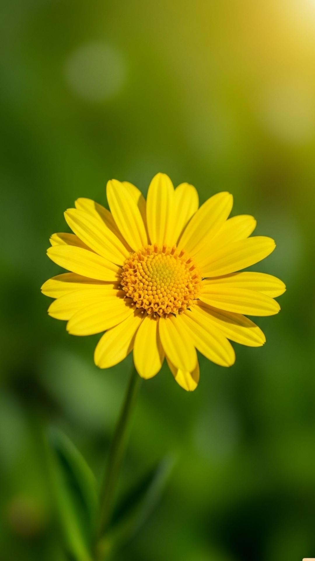 A vibrant yellow daisy flower Nature DP for WhatsApp, representing happiness, simplicity, and positivity, set against a blurred green background.