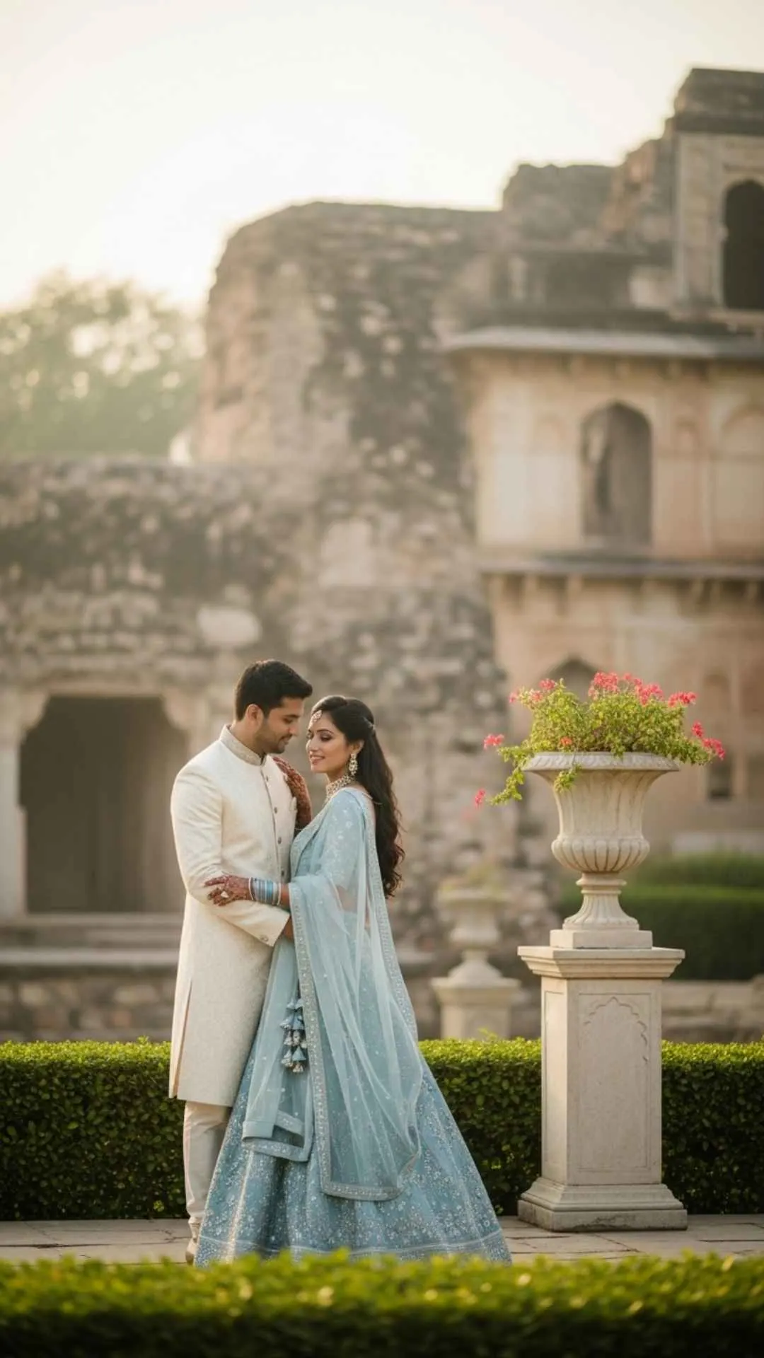 Elegant pre-wedding shoot couple DP for Instagram, Indian engaged couple profile picture, romantic pre-wedding photos, beautiful love DP.