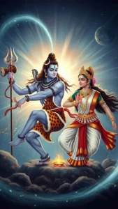 Cosmic dance Shiv Parvati DP, depicting the divine couple in powerful and graceful dance forms. #ShivTandava #ParvatiLasya #CosmicDance #DivineBalance #Shakti