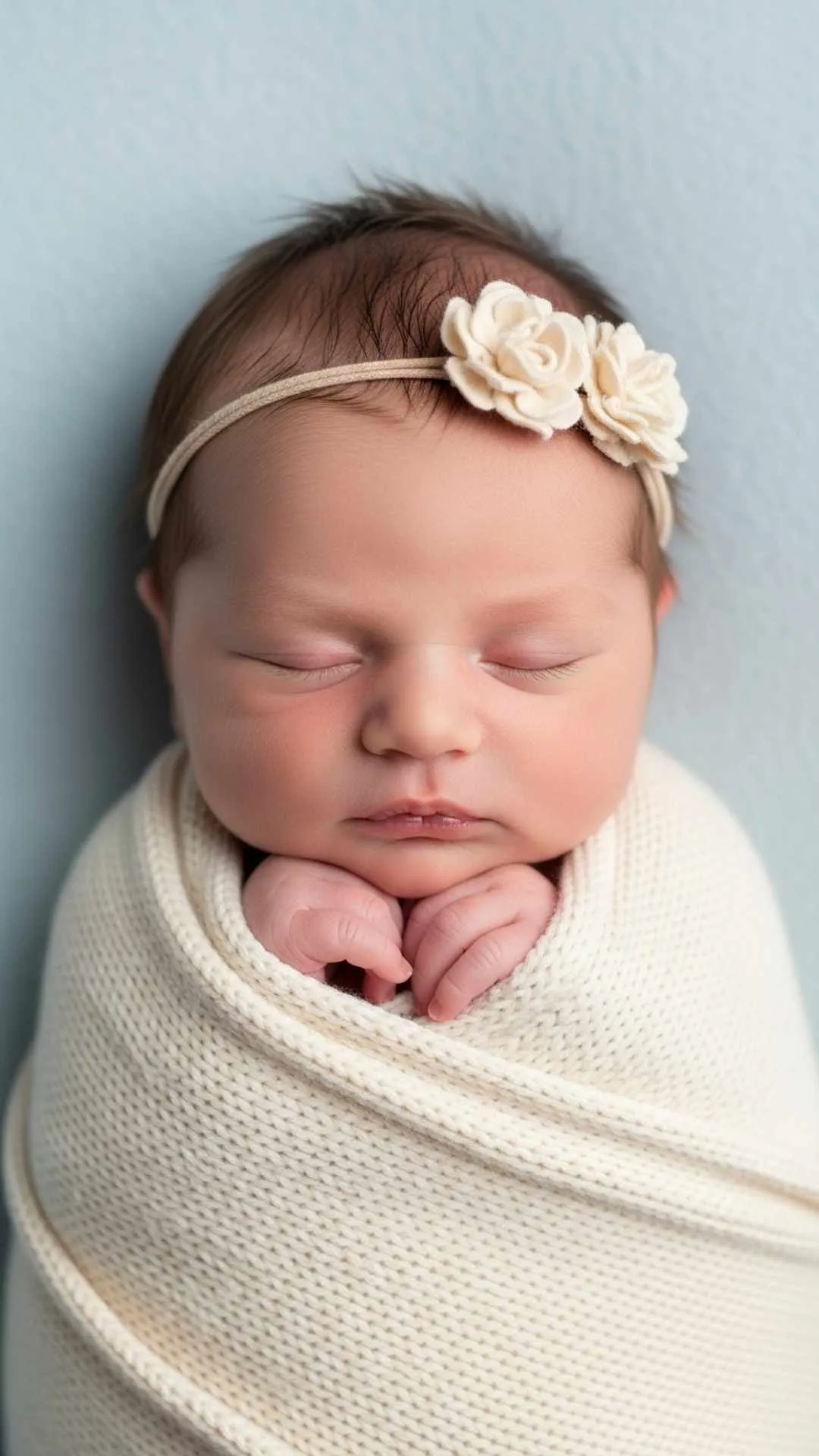 A newborn baby girl sleeping peacefully with a serene expression, an ideal calm WhatsApp DP.