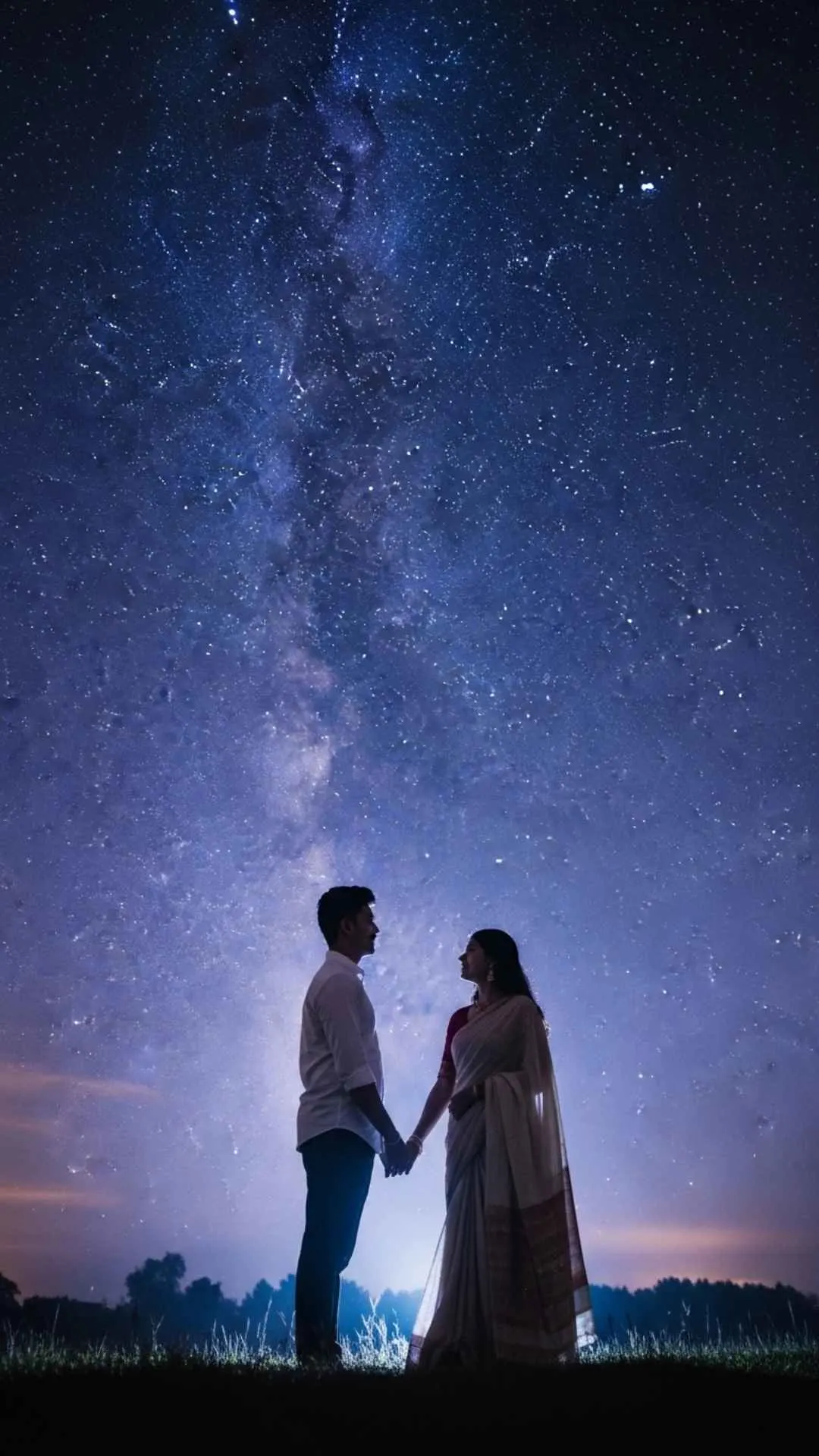 Romantic starry night couple DP for Instagram, galaxy love profile picture, dreamy cosmic couple, celestial romance.