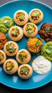 Indian street food aesthetic DP, vibrant pani puri, colorful chaat close-up, delicious profile picture, authentic Indian cuisine, food blogger DP.