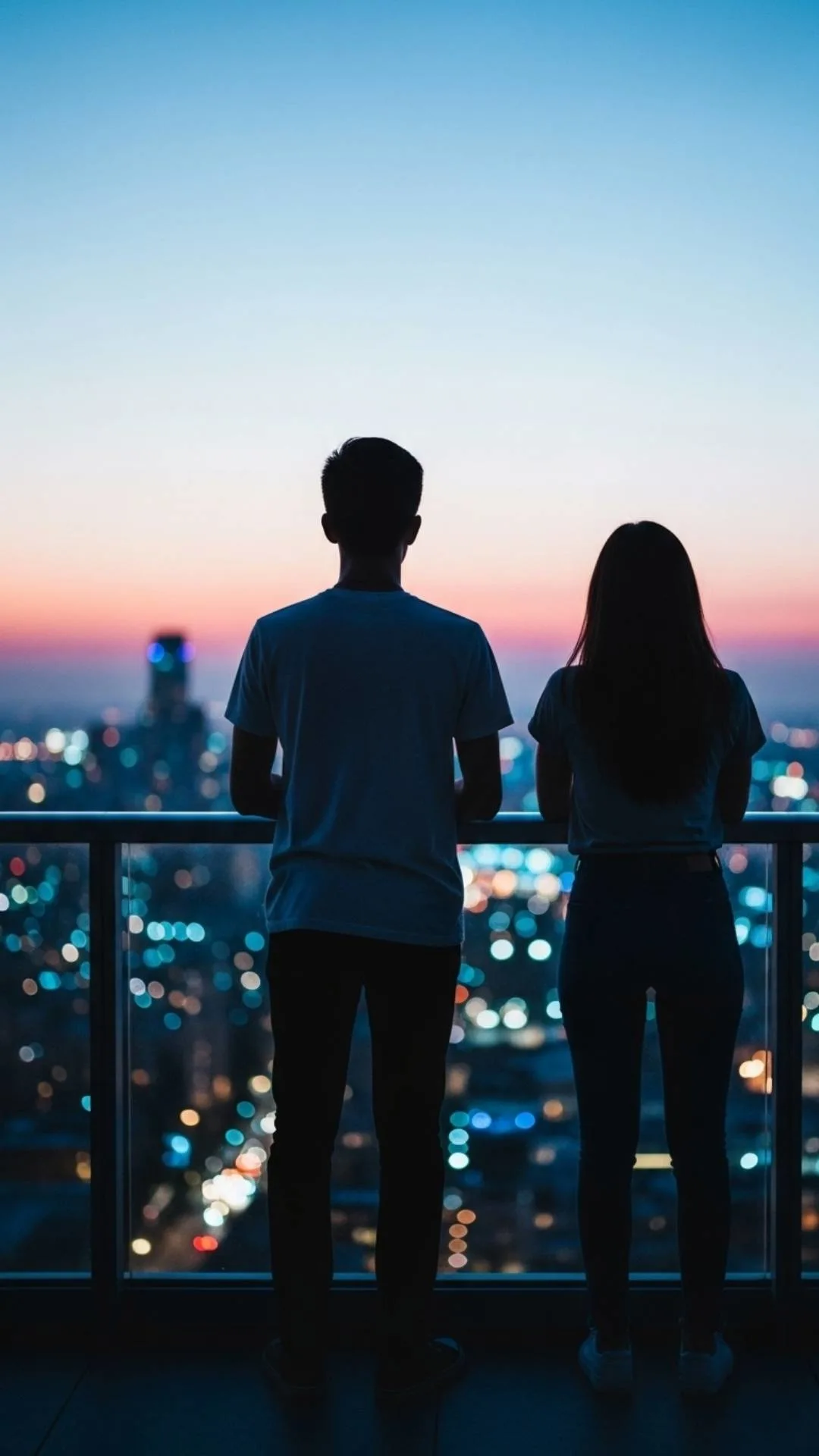 A 4K aesthetic brother and sister profile photo for Instagram, showing an artistic silhouette against a striking cityscape with bokeh lights. This visually stunning 'bhai-behen' DP, featuring beautiful lighting and minimalist composition, is a top-quality, helpful download for users seeking a 'cool attitude' or 'urban aesthetic' profile picture.