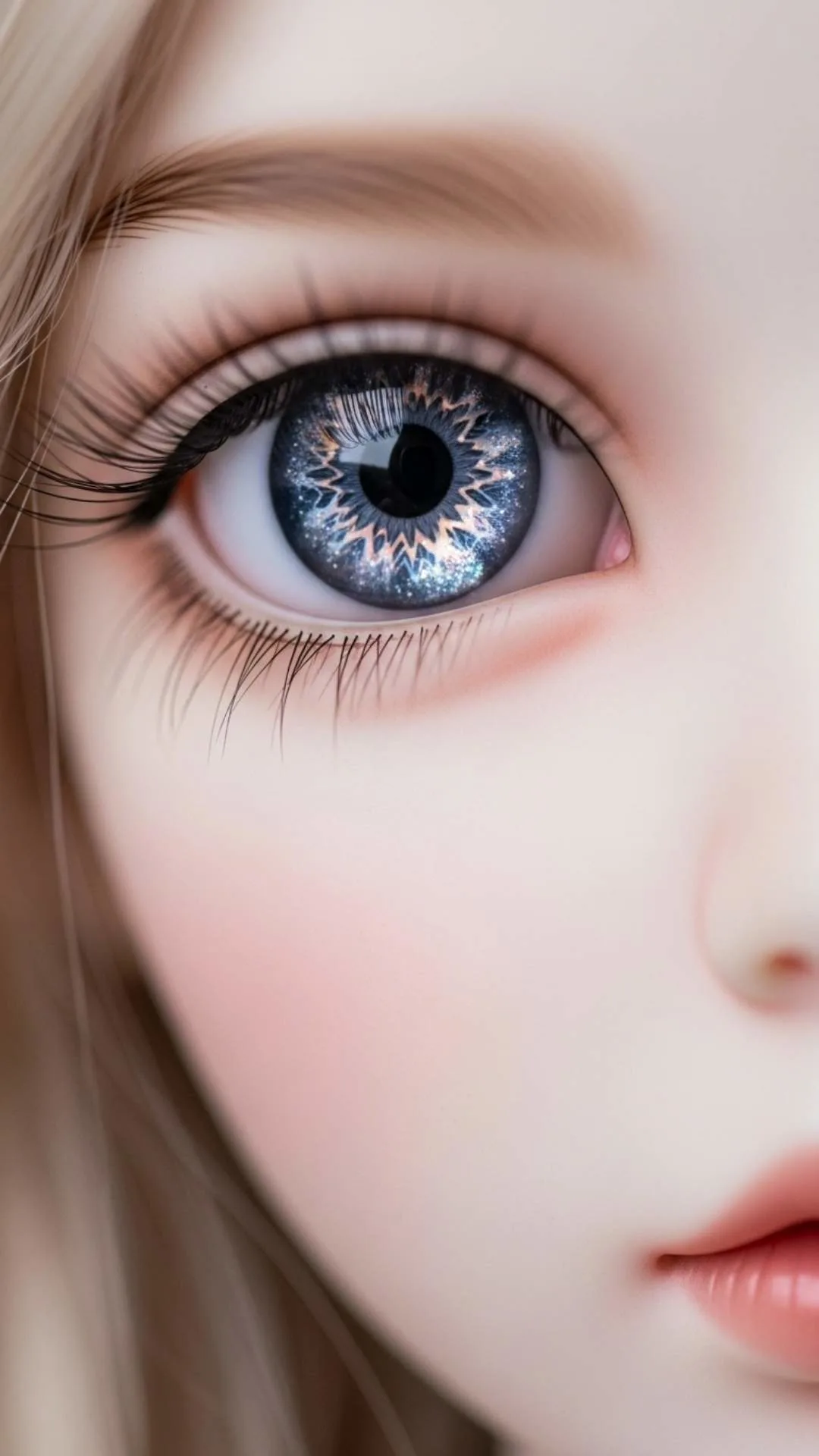 An artistic, aesthetic close-up of a doll's large, sparkling eye, a perfect example of a "beautiful doll pic for dp" from the Majekfilms.com core collection. This HD image is ideal for users in India searching for a unique and "cute doll dp" that focuses on pure beauty.