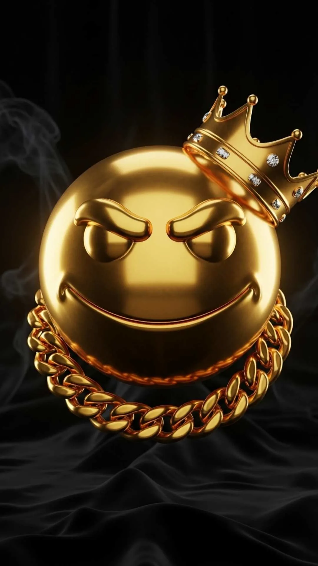 A luxurious attitude smiley DP for boys, featuring a gold chain and crown, symbolizing power and confidence. This free 4K image is an ideal WhatsApp DP, expressing a dominant and unapologetic personality.