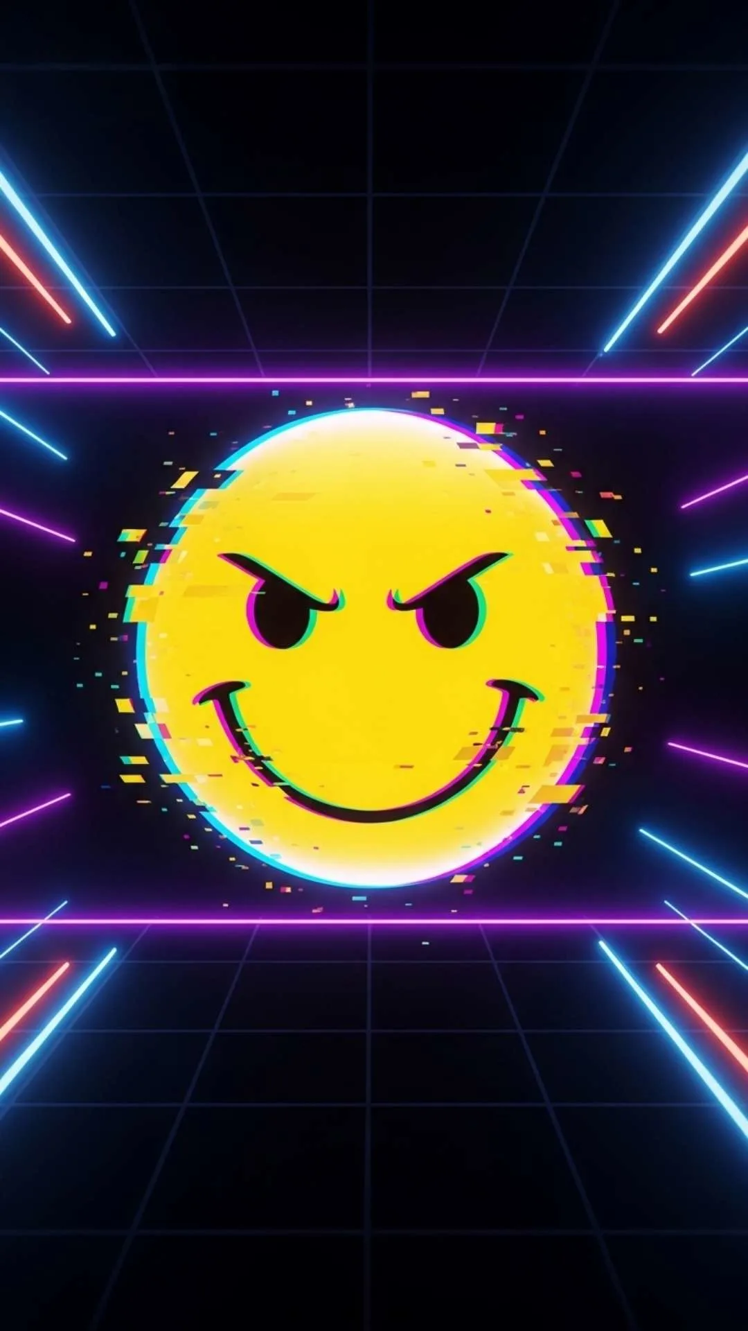 A dynamic attitude smiley image for DP with a neon glitch effect and intense eyes. This free HD download is perfect for a boy's profile picture, showcasing a rebellious, edgy, and futuristic personality on WhatsApp or Facebook.