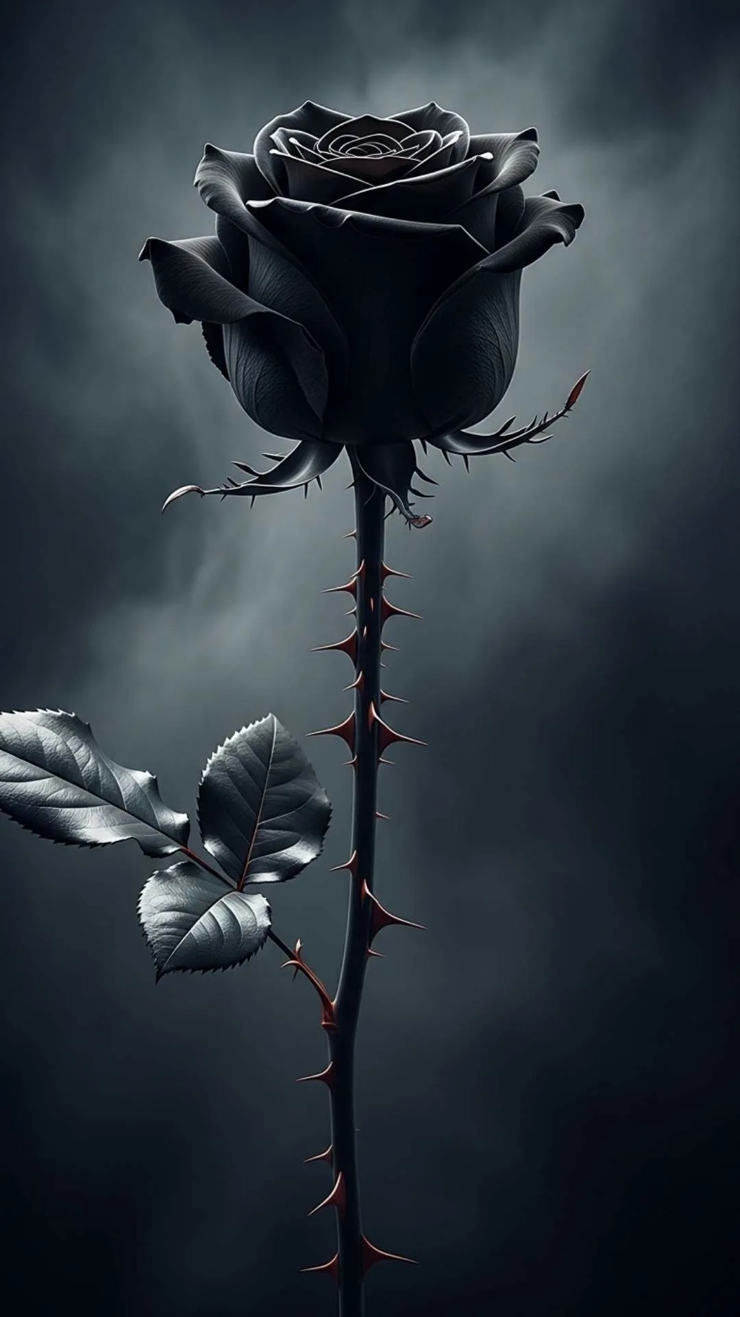 A powerful 4K HD black rose with thorns DP, symbolizing strength, attitude, and individuality. A unique black rose image for a bold profile picture.