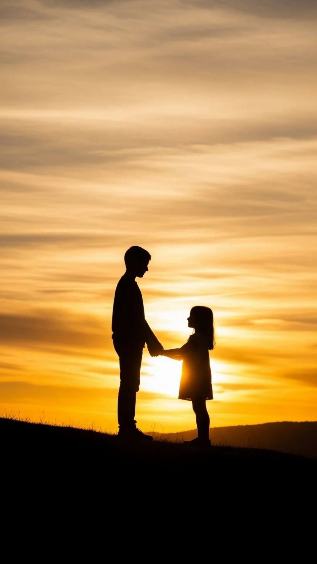 An emotional brother sister love DP showing a 4K silhouette of siblings holding hands at sunset, symbolizing their shared journey. This heart-touching 'bhai-behen' image is a high-quality download for a heartfelt WhatsApp status, answering the user intent for 'what is the best DP for brother and sister love?'