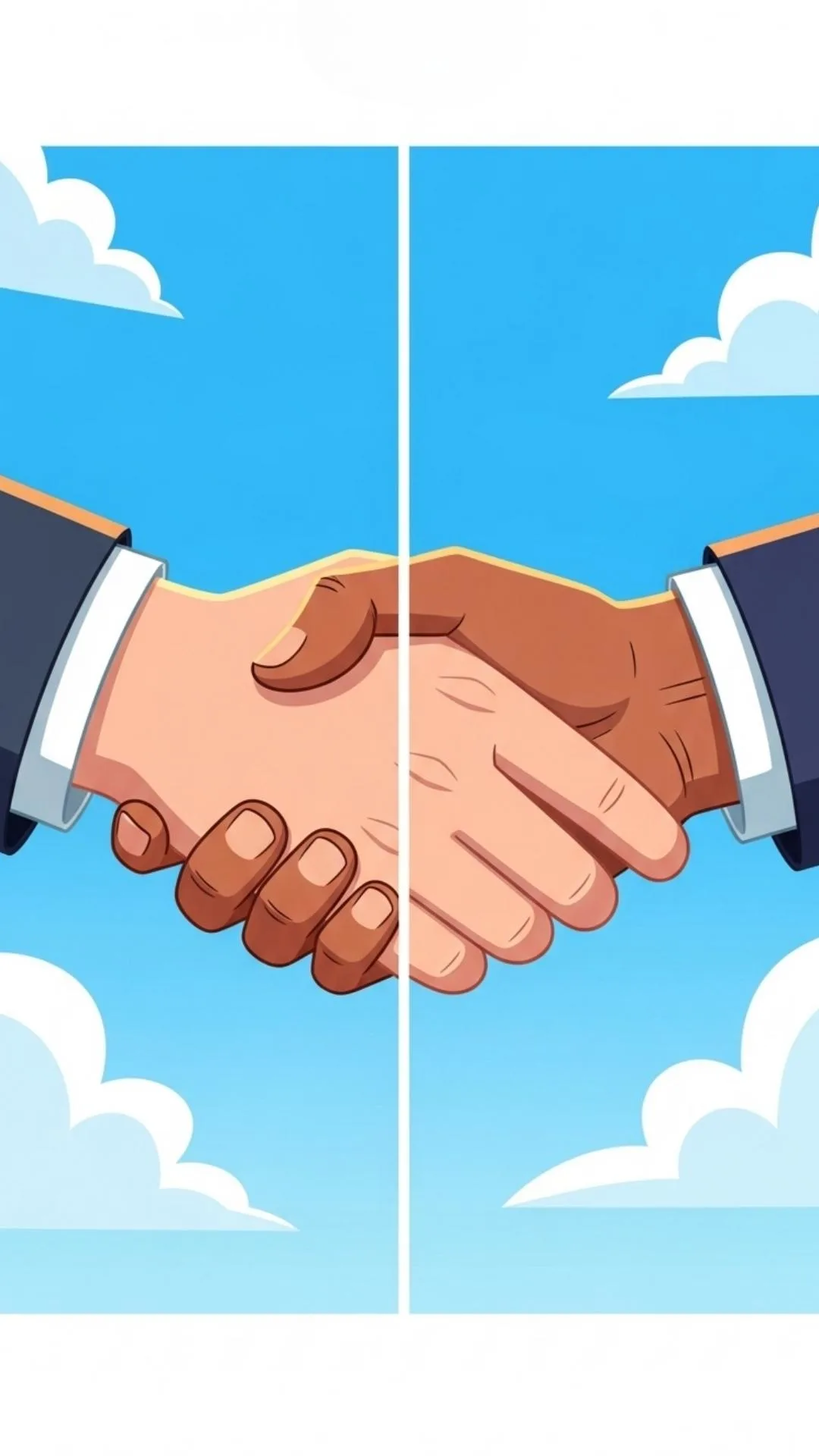 A playful cartoon matching DP featuring a split handshake between two best friends, an iconic and creative best friend image DP for a inseparable bond