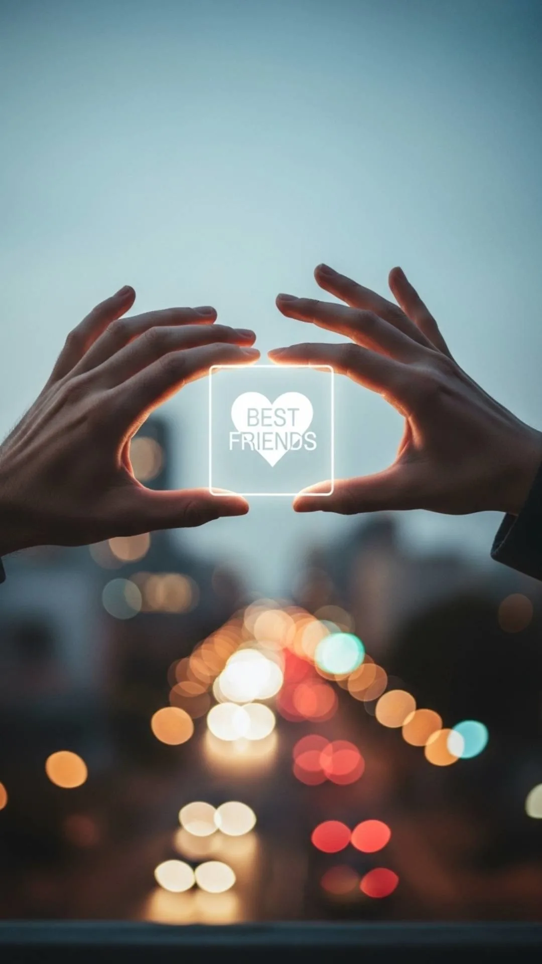 Two hands gently framing a digital screen with a 'Best Friends' icon, symbolizing deep dosti and modern friendship image DP connection, ideal for a heartfelt best friend DP.