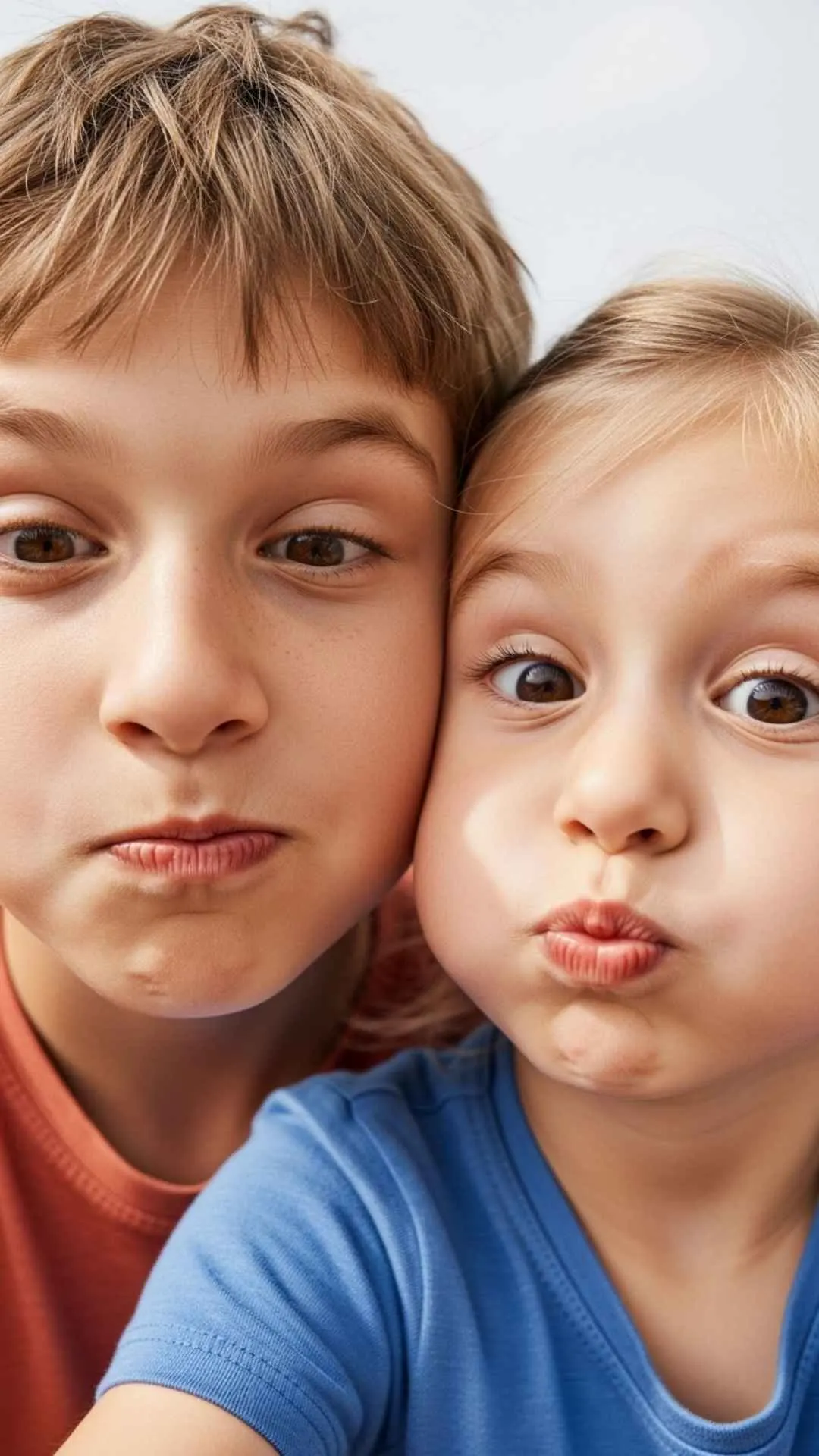 A hilarious 4K HD photo, perfect for a funny WhatsApp DP, showing a brother and sister making goofy, funny faces in a candid selfie. This image perfectly captures the 'crazy times' and humorous bond between siblings, providing a unique and high-quality profile picture for users searching for 'goofy sibling pics' or 'funny face DP for brother and sister'.