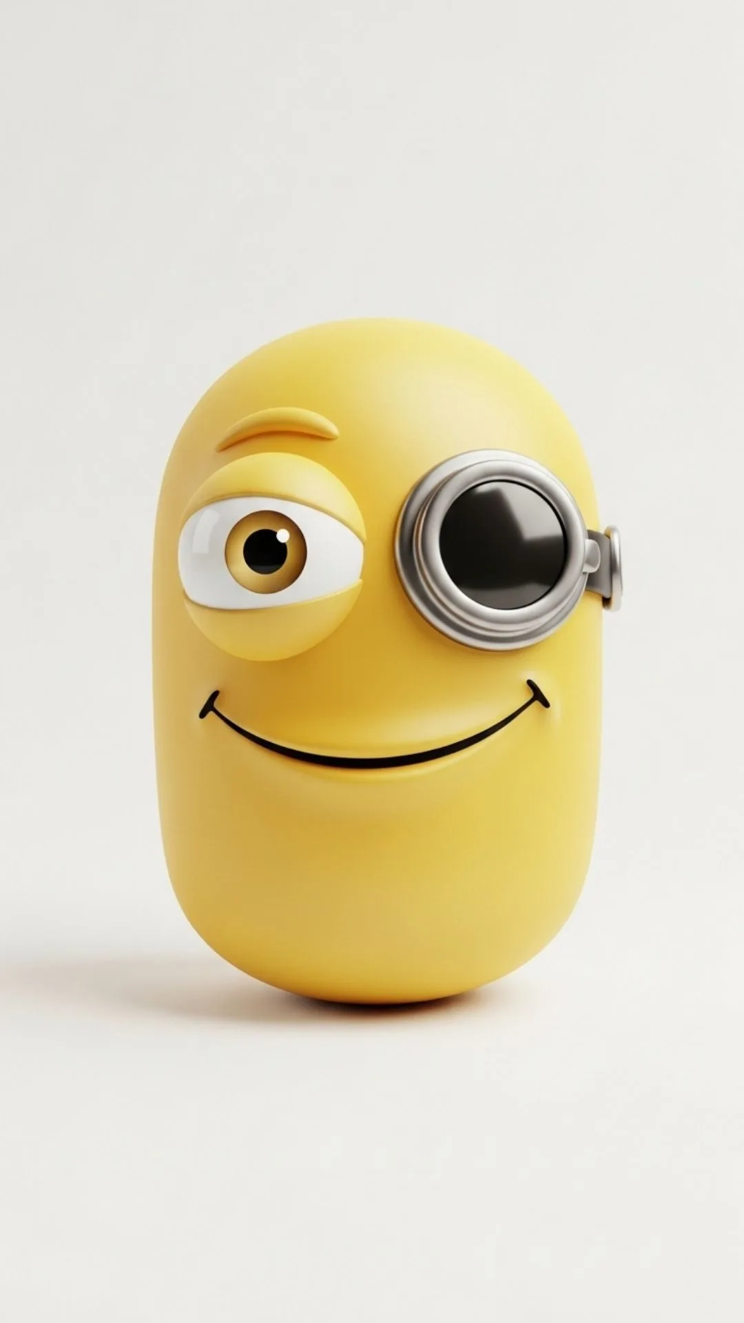 A 3D cartoon smiley DP of a funny, yellow, one-eyed character inspired by the Minions. This humorous and universally understood emoji is a free 4K download for a cheeky, funny WhatsApp DP in India