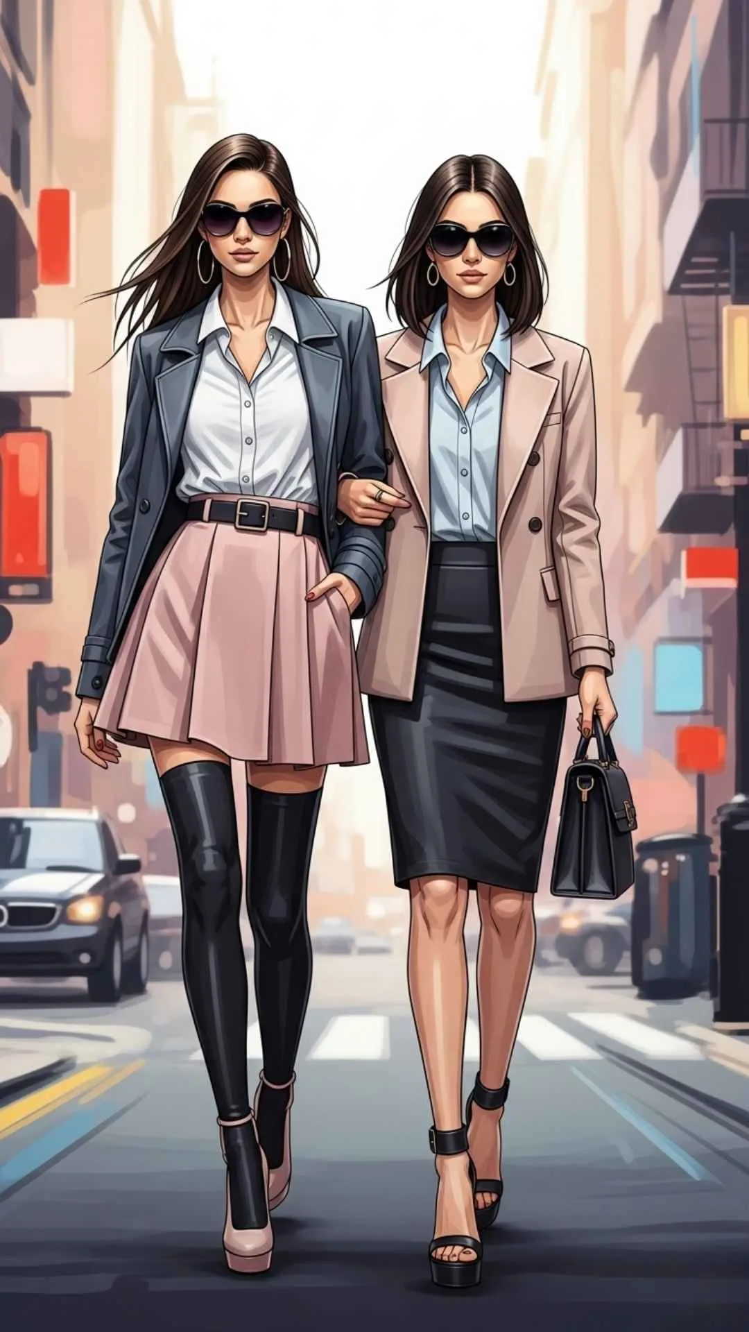 An aesthetic Friendship DP for girls featuring a high-fashion illustration of two stylish best friends, celebrating sisterhood and girl gang goals.