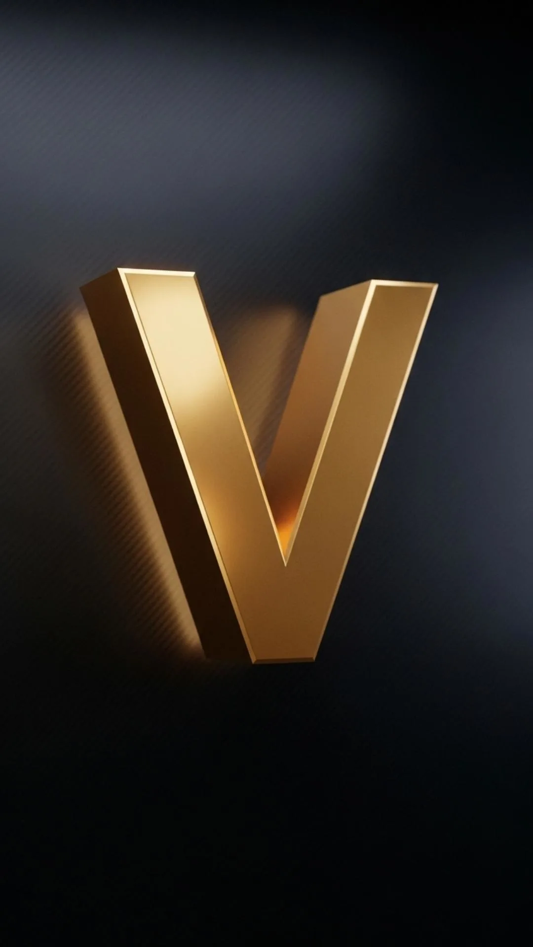 A luxurious, modern 3D 'V' letter image for DP, showcasing a polished gold metallic 'V' with sharp edges against a sophisticated dark, textured background. This 'stylish V name DP' is ideal for boys and girls in India looking for a premium, sleek profile picture, perfect for those searching for 'gold V letter wallpaper', '3D V alphabet images', 'modern V DP 4K', or 'stylish V letter logo'