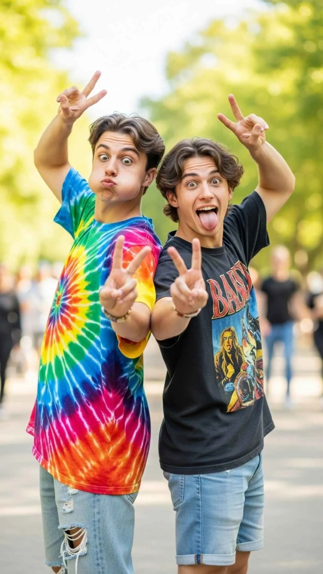 A funny friendship DP of two best friends making goofy faces in a playful pose, capturing a hilarious inside joke and a fun-loving bond for WhatsApp.