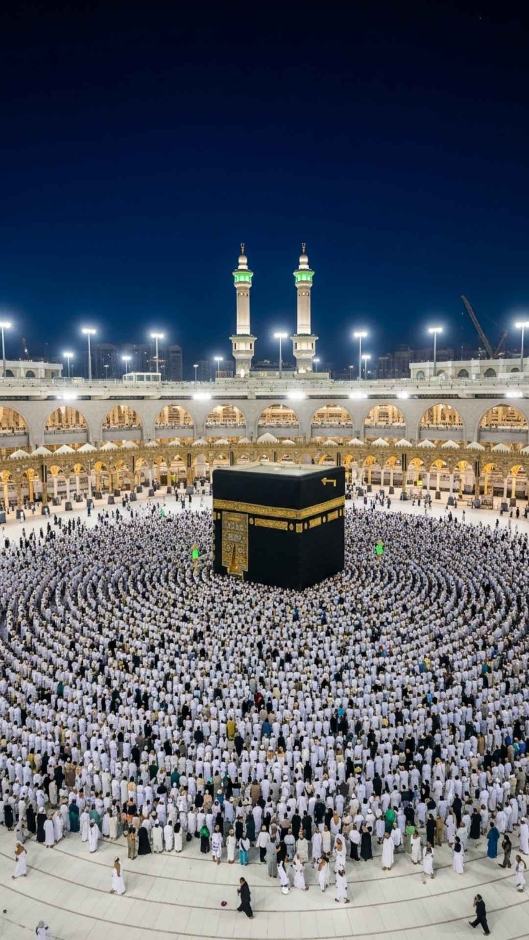 A stunning, high-angle HD Kaaba DP image showing thousands of pilgrims in motion, performing Tawaf around the Holy Kaaba at night. This profound Islamic DP from our Holy Places collection is a perfect 4K download for a WhatsApp profile picture.