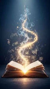 Inspirational book DP for Instagram, illustrating knowledge and imagination pouring from an ancient open book with ethereal light and symbolic fragments, ideal for a profound profile picture representing the journey of learning and discovery in India. Highly aesthetic and meaningful for social media.